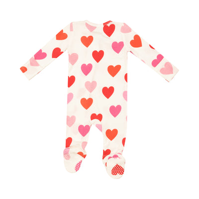 2 Way Zipper Footie - Big Hearts