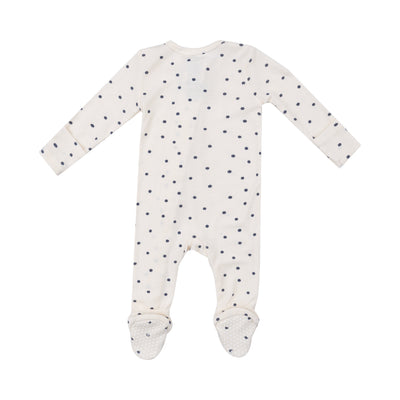 2 Way Zipper Footie - Navy Mini Dot