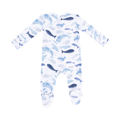 2 Way Zipper Footie - Blue Whales