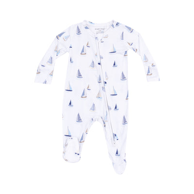 2 Way Zipper Footie - Sailboats Blue