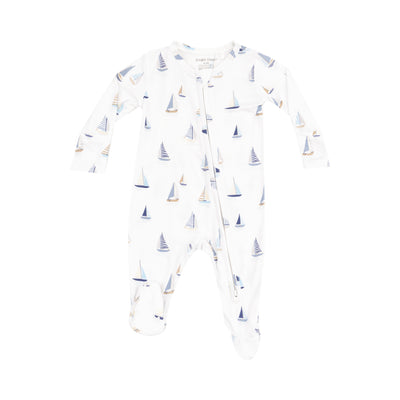 2 Way Zipper Footie - Sailboats Blue