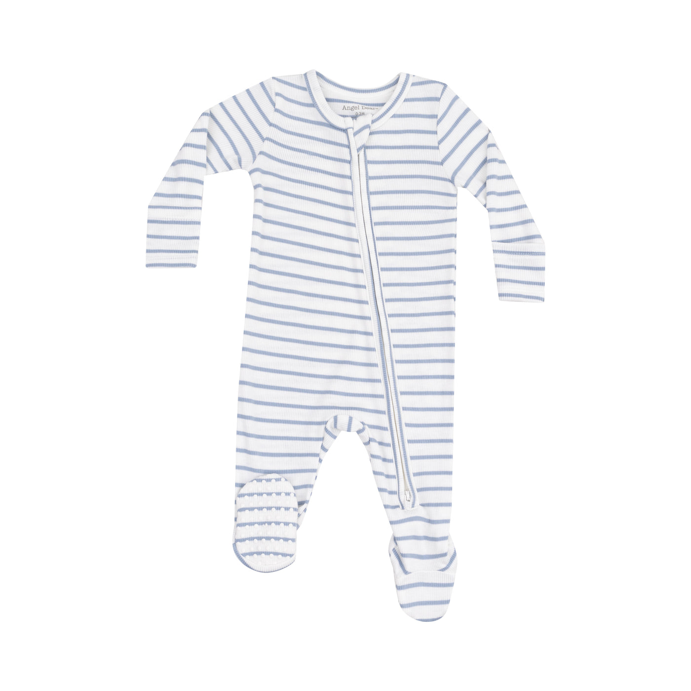 2 Way Zipper Footie - French Stripe Dusty Blue