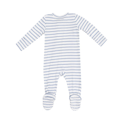 2 Way Zipper Footie - French Stripe Dusty Blue