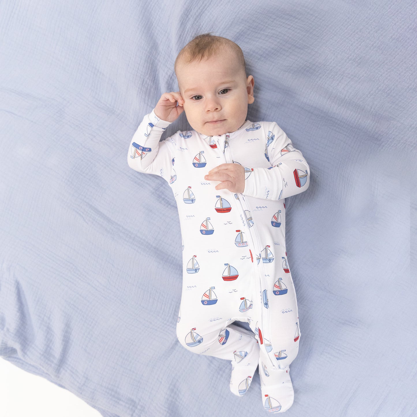 Bubbly Sailboats Blue - 2 Way Zipper Footie-Angel Dear