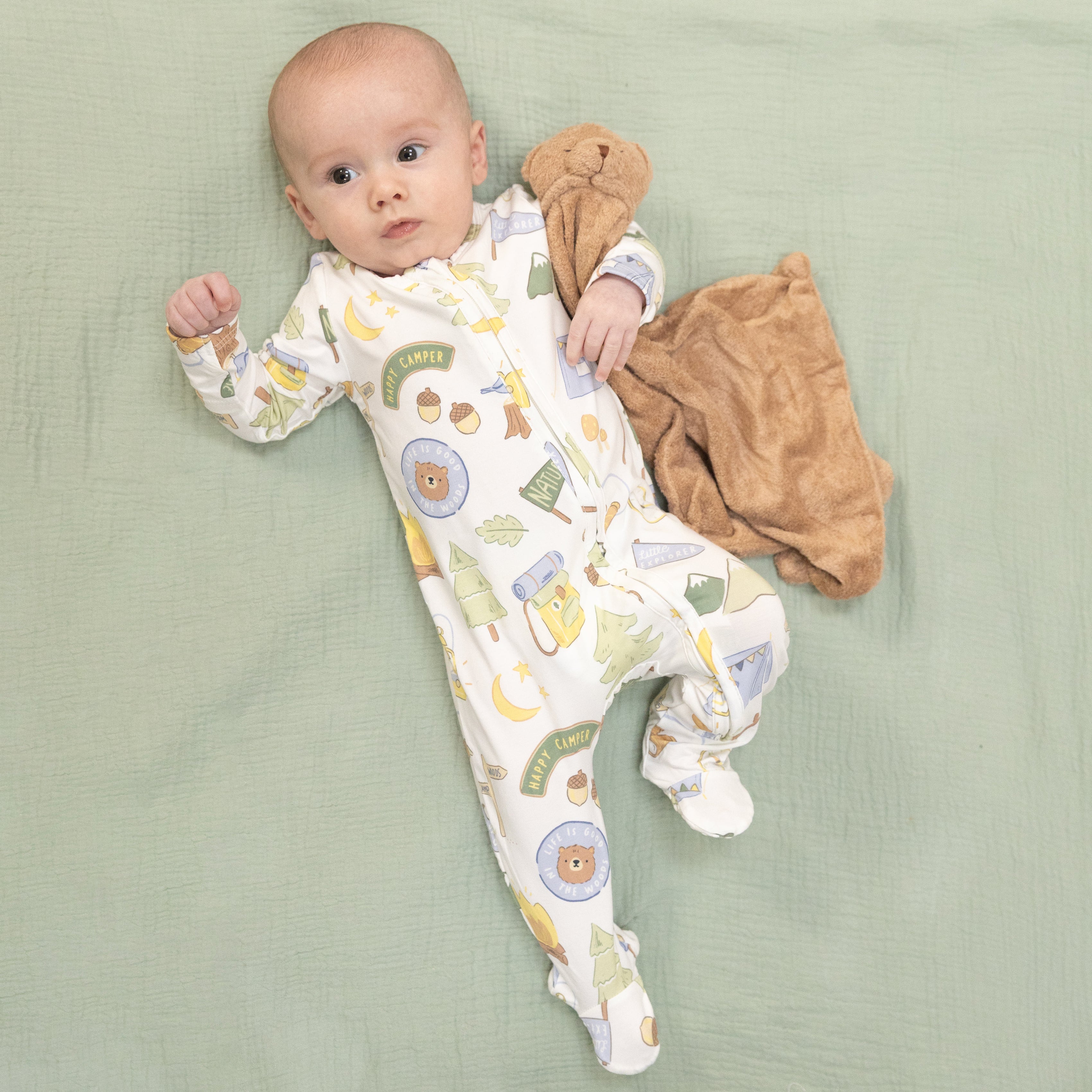 Camping Blue - 2 Way Zipper Footie-Angel Dear