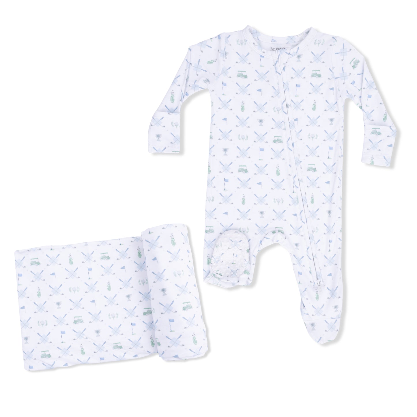 Golf Trellis Blue - 2 Way Zipper Footie & Swaddle Blanket-Angel Dear