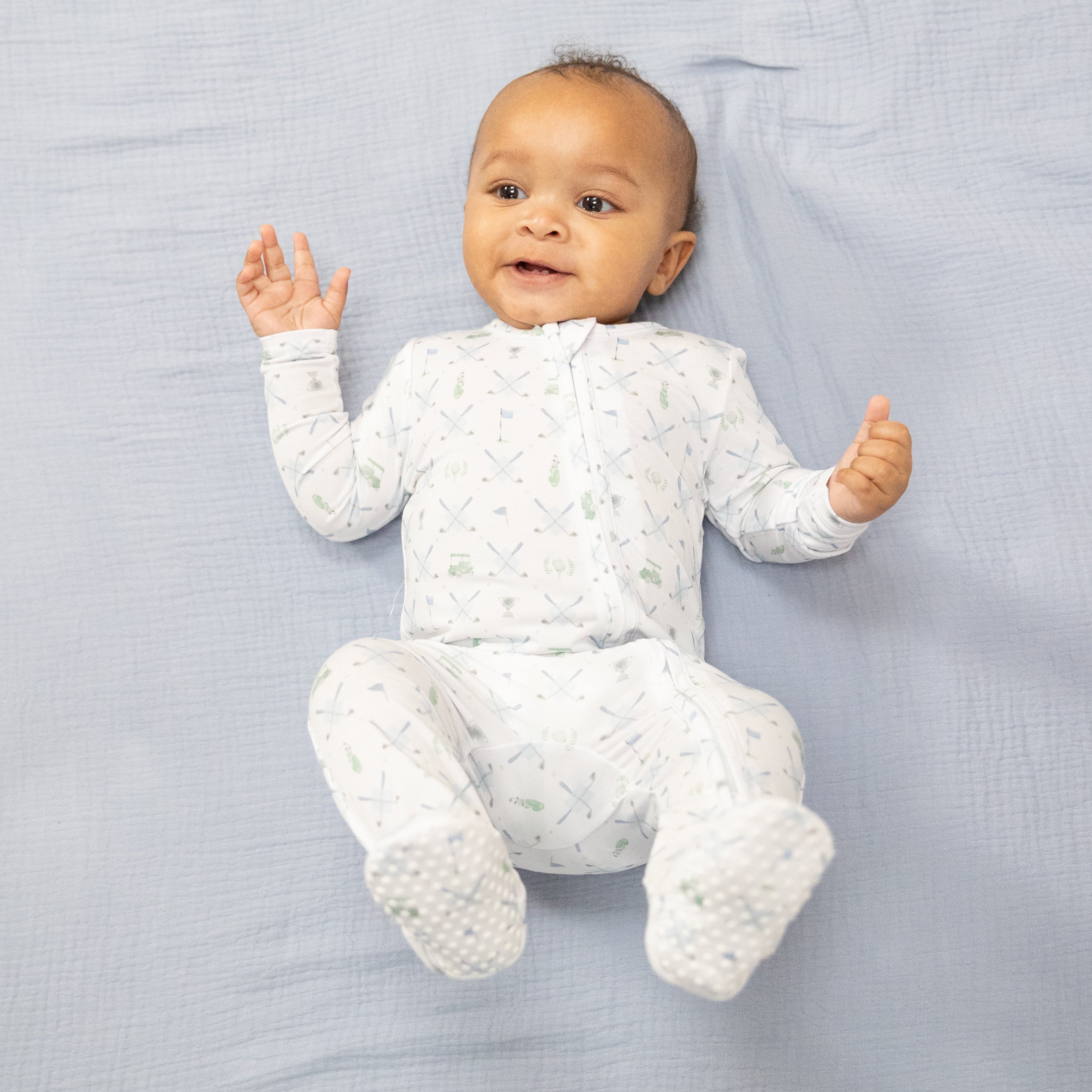 Golf Trellis Blue - 2 Way Zipper Footie-Angel Dear