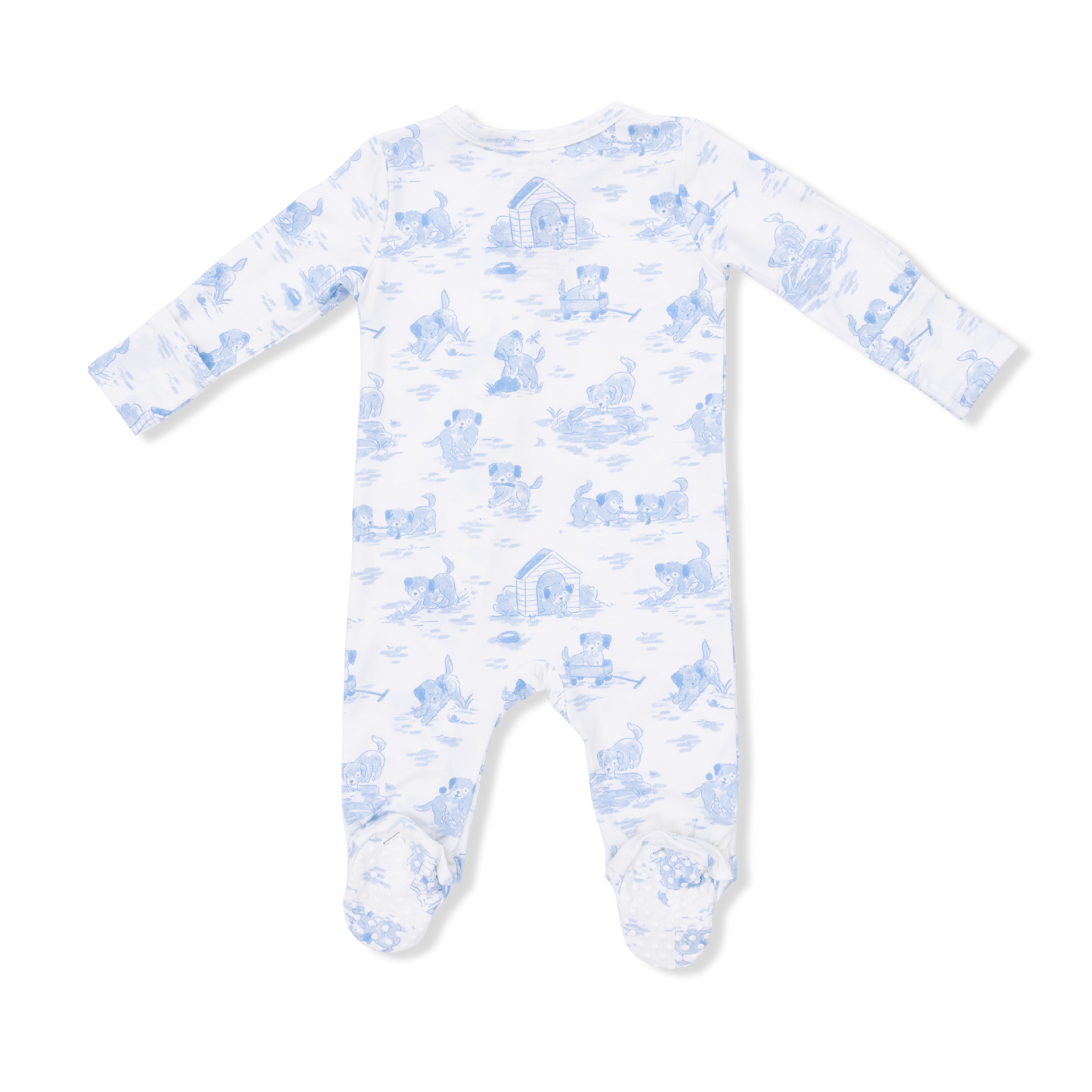 Puppy Toile Blue - 2 Way Zipper Footie & Swaddle Blanket Set-Angel Dear