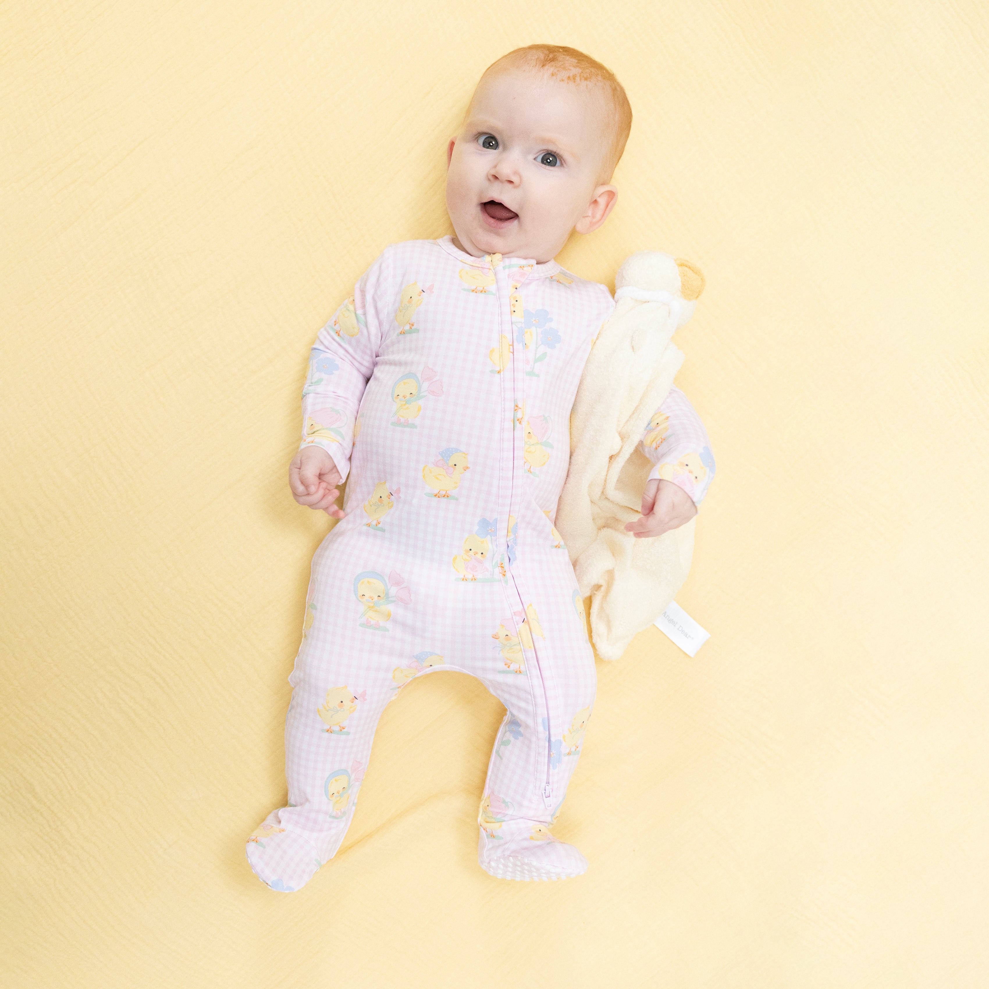 Vintage Spring Ducklings Pink - 2 Way Zipper Footie-Angel Dear