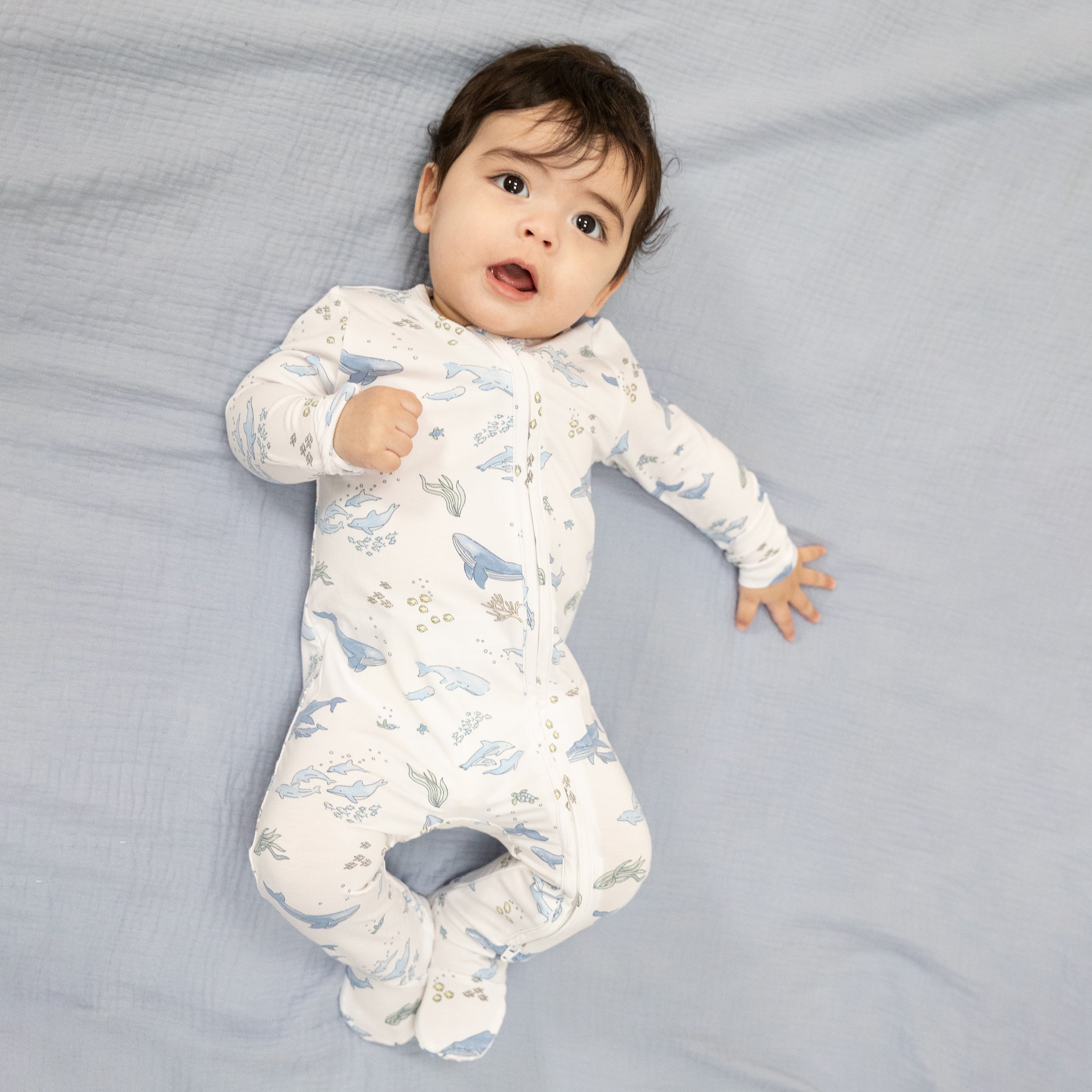 Watercolor Blue Whales - 2 Way Zipper Footie-Angel Dear