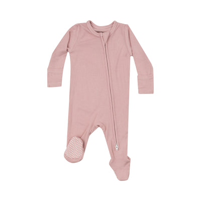 2 Way Zipper Footie - Solid Silver Pink-Angel Dear