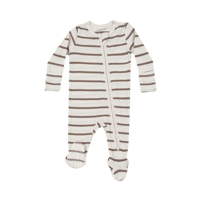 2 Way Zipper Footie - Brown Rib Stripe-Angel Dear