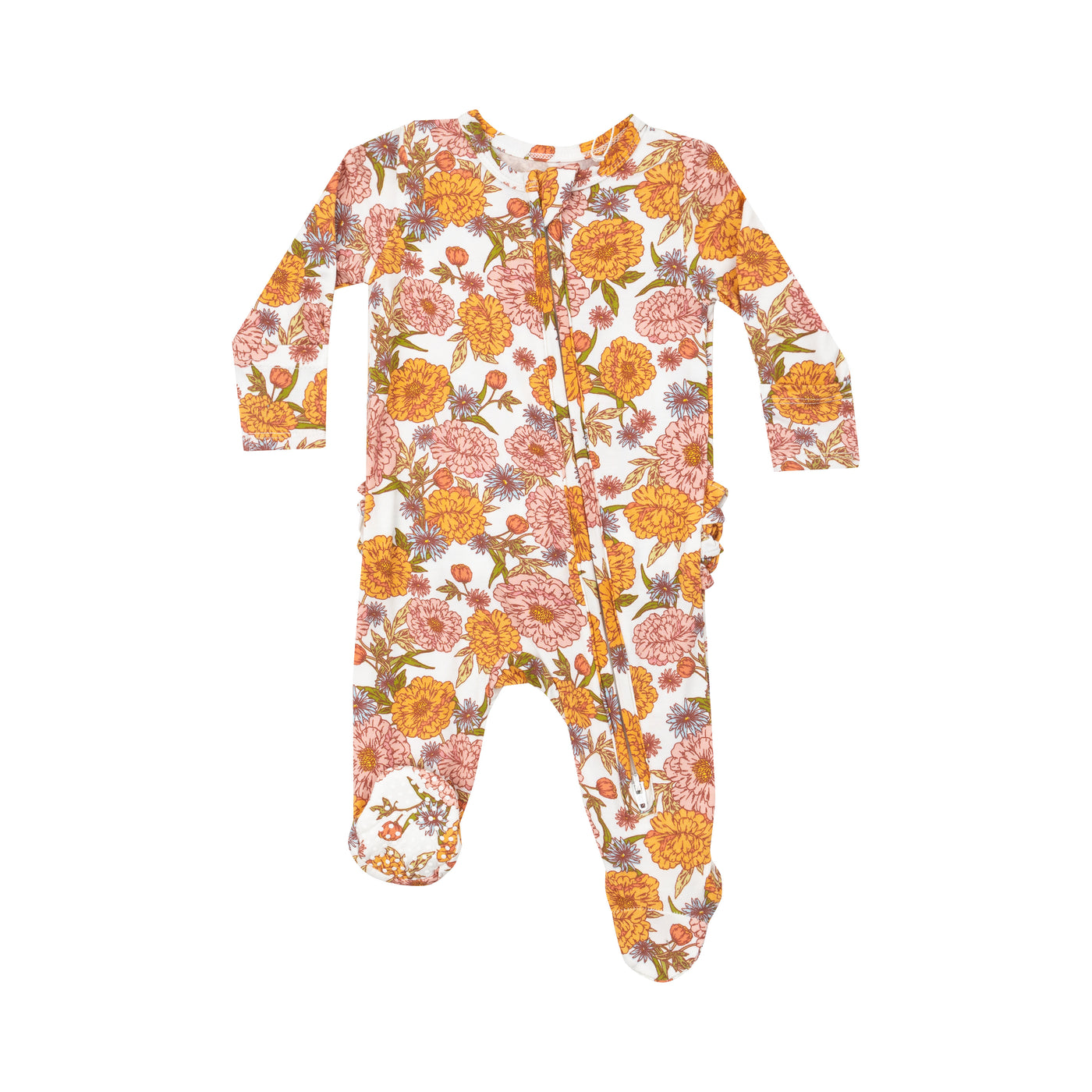 2 Way Ruffle Zipper Footie - Ambers Floral-Angel Dear