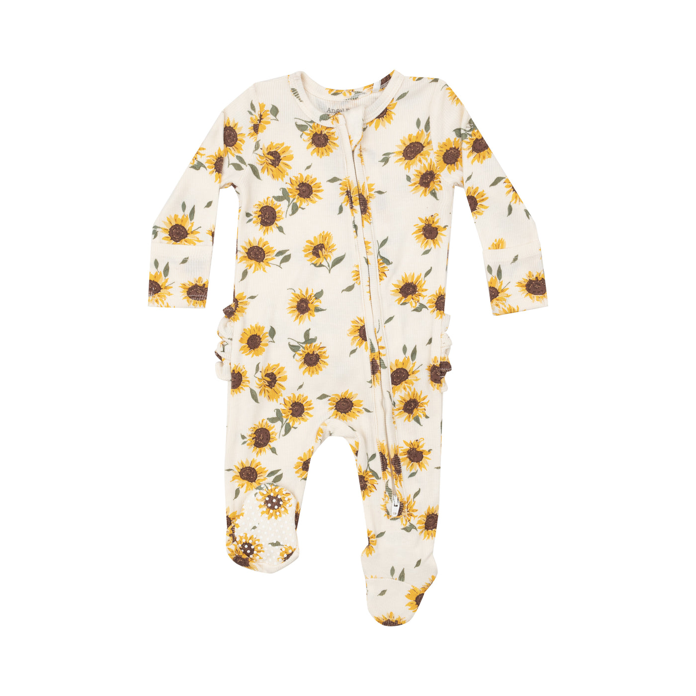 2 Way Zipper Ruffle Back Footie - Baby Sunflowers-Angel Dear