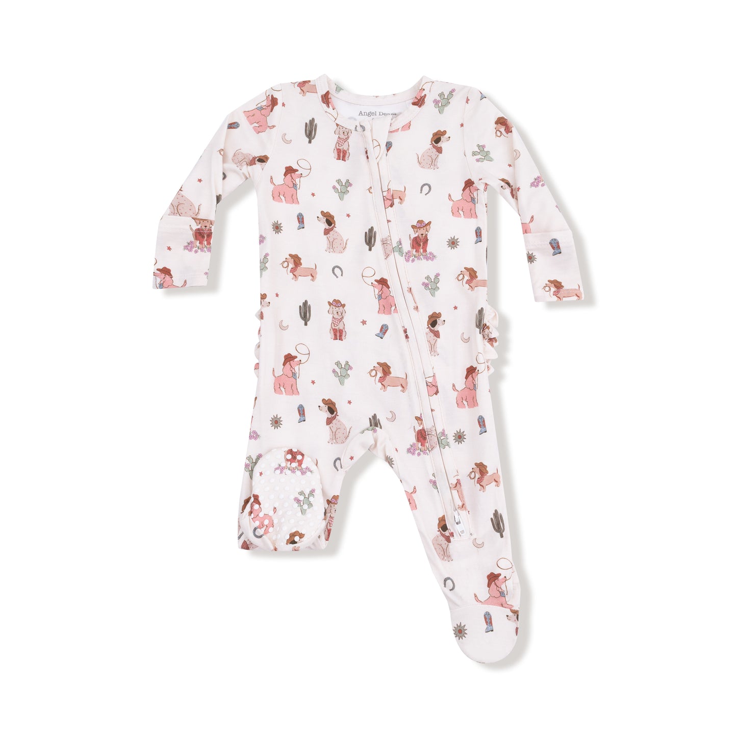 2 Way Zipper Ruffle Back Footie in our  Cowgirl Dogs print from Angel Dear