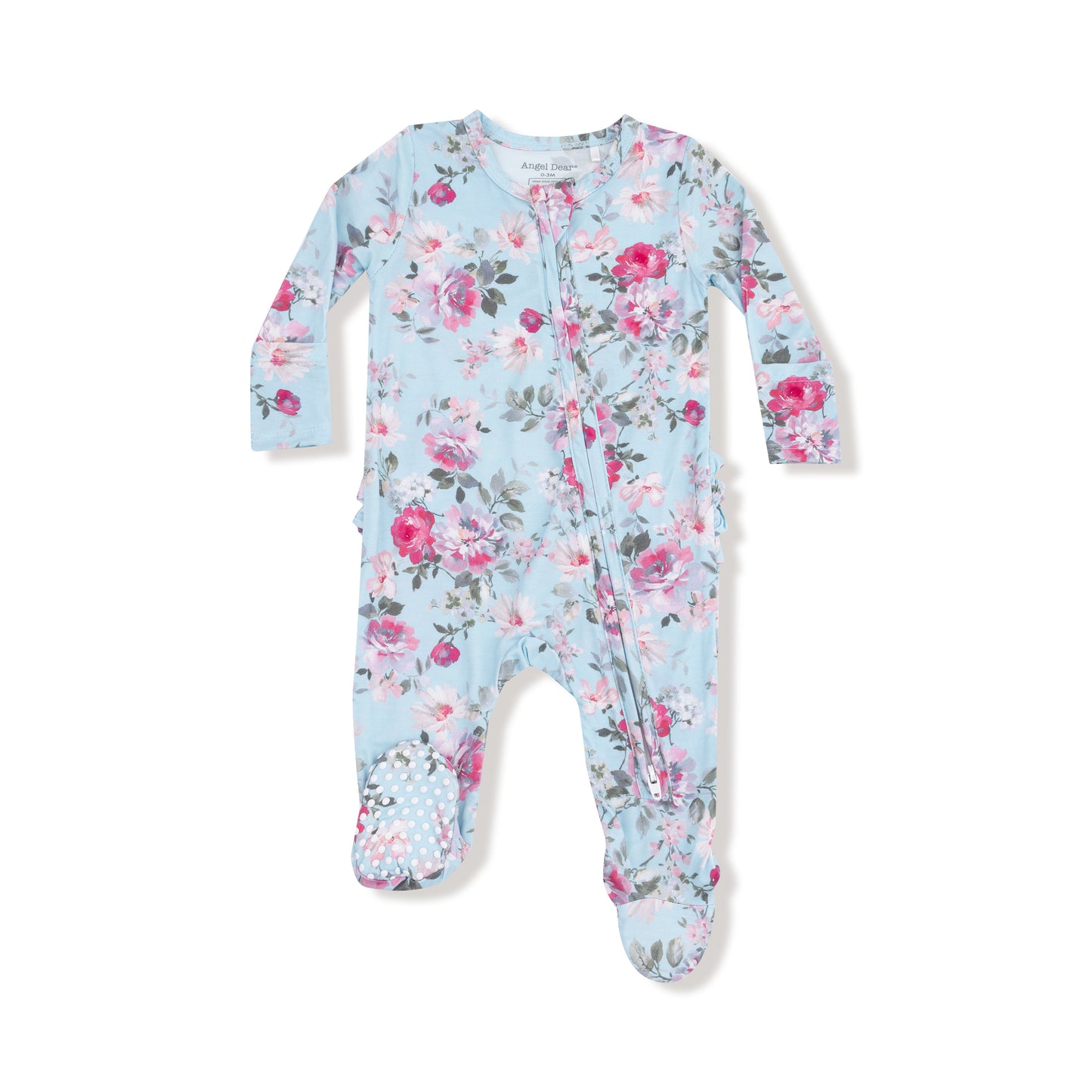 2 Way Zipper Ruffle Back Footie in our  Charlotte Floral print from Angel Dear