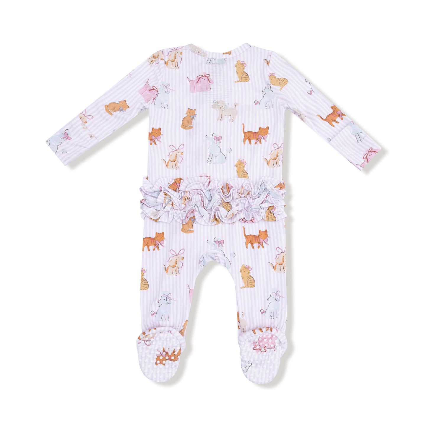 2 Way Zipper Ruffle Back Footie in our  Fancy Pets print from Angel Dear