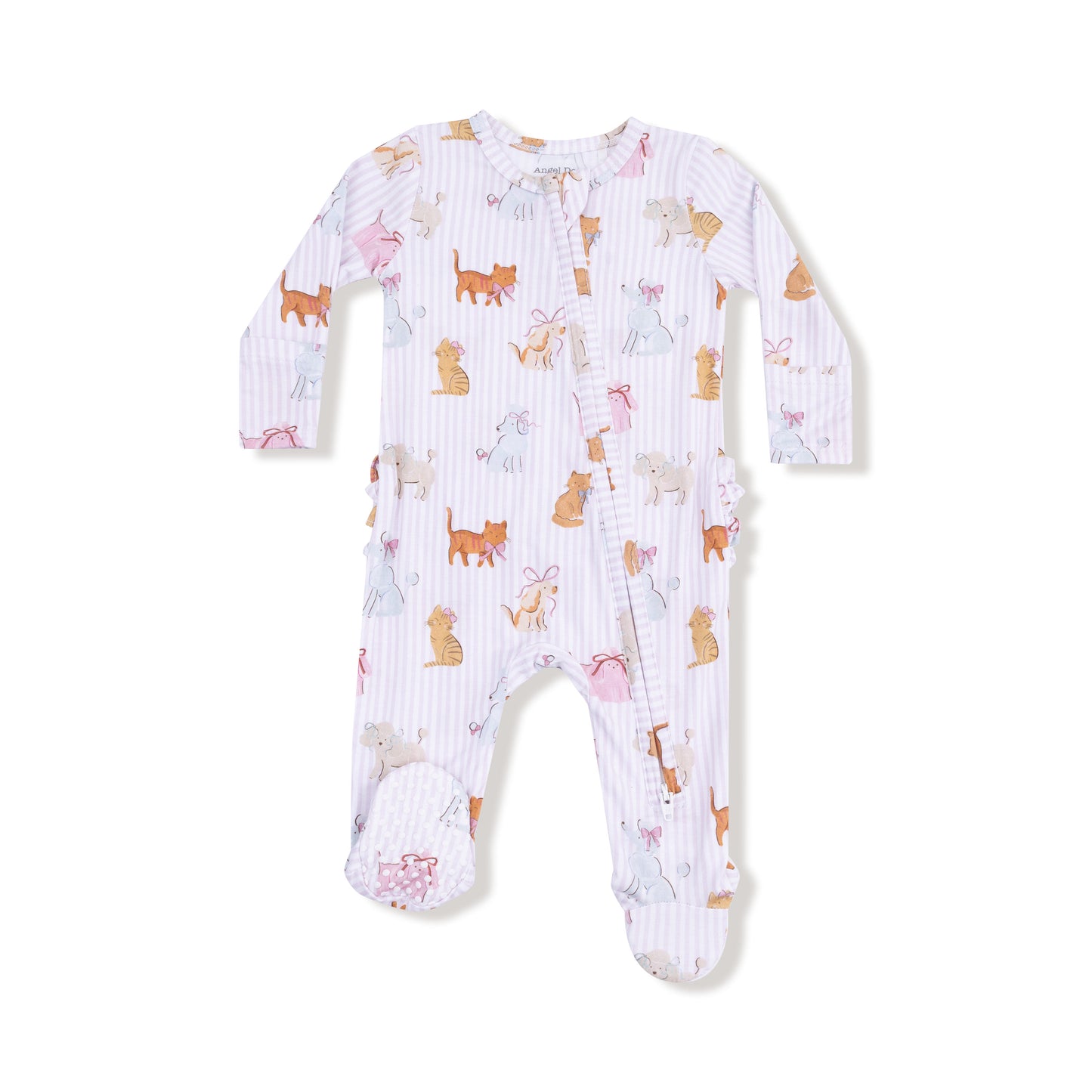 2 Way Zipper Ruffle Back Footie in our  Fancy Pets print from Angel Dear