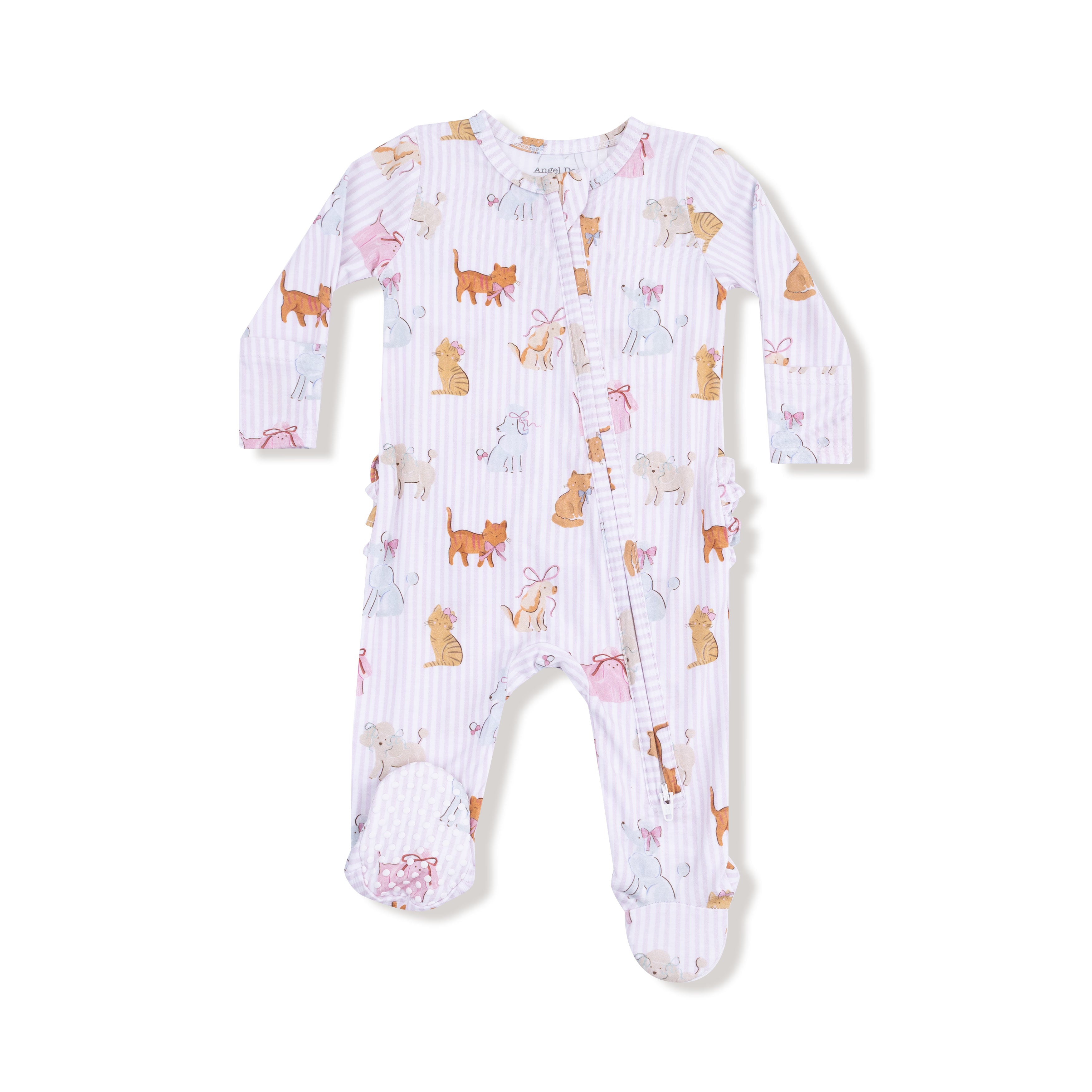 2 Way Zipper Ruffle Back Footie in our  Fancy Pets print from Angel Dear