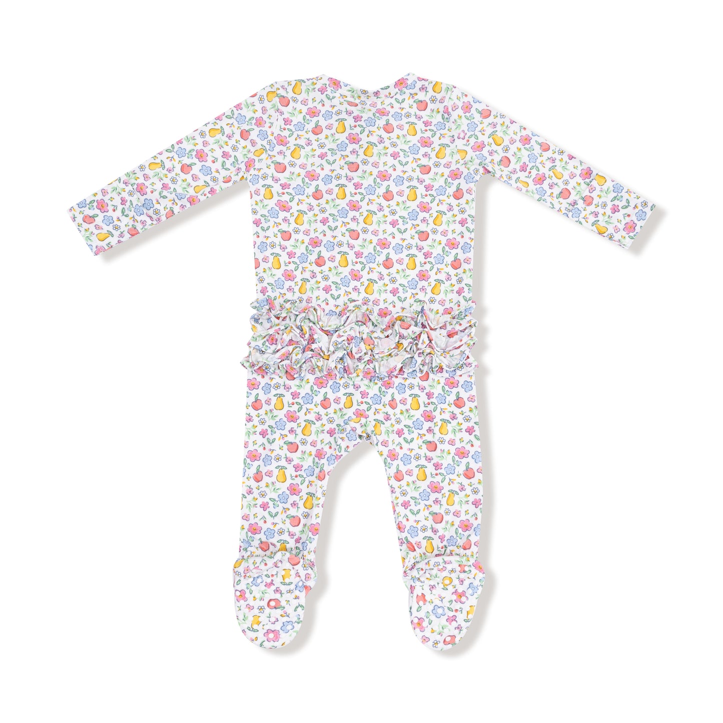 2 Way Zipper Ruffle Back Footie in our  Fall Fruit Floral print from Angel Dear