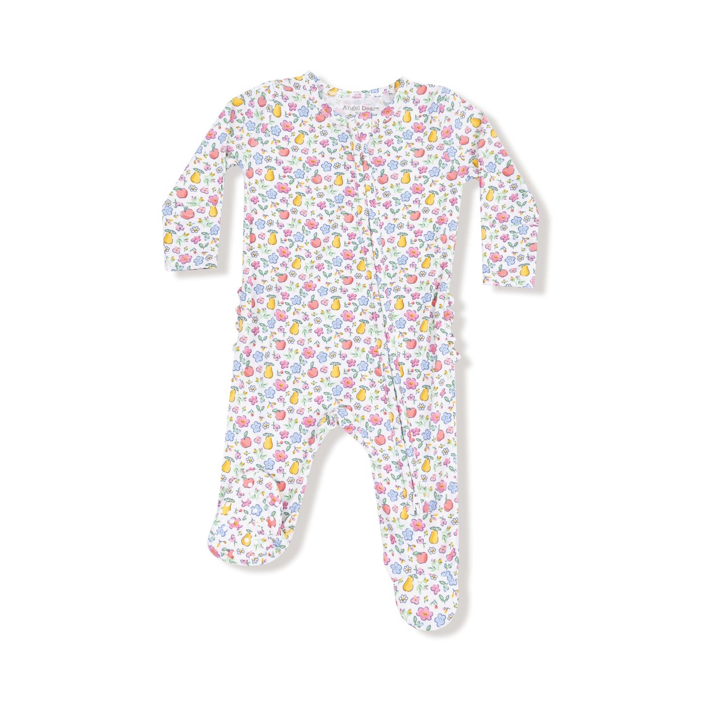 2 Way Zipper Ruffle Back Footie in our  Fall Fruit Floral print from Angel Dear