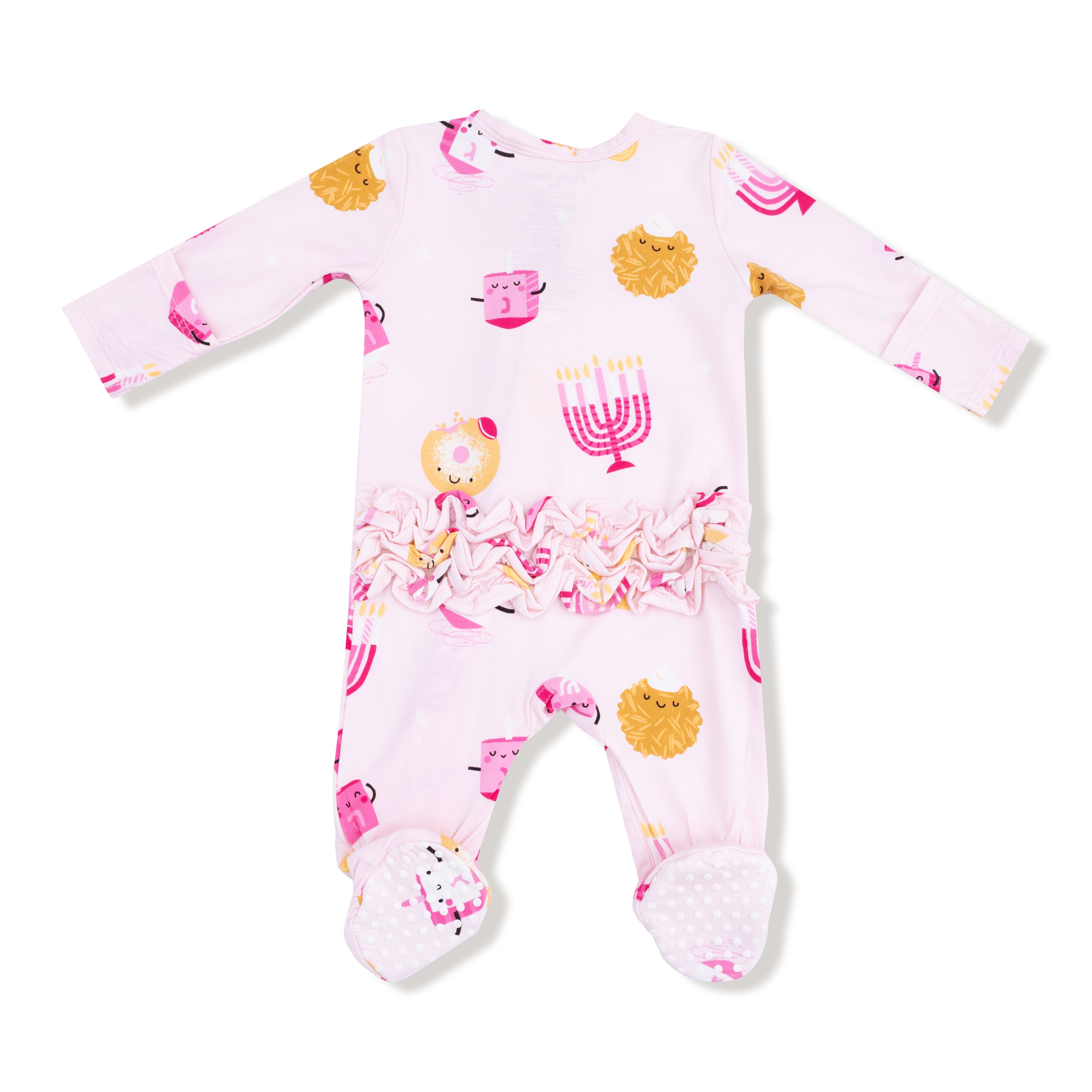 2 Way Zipper Ruffle Back Footie in our  Hanukkah - Pink print from Angel Dear