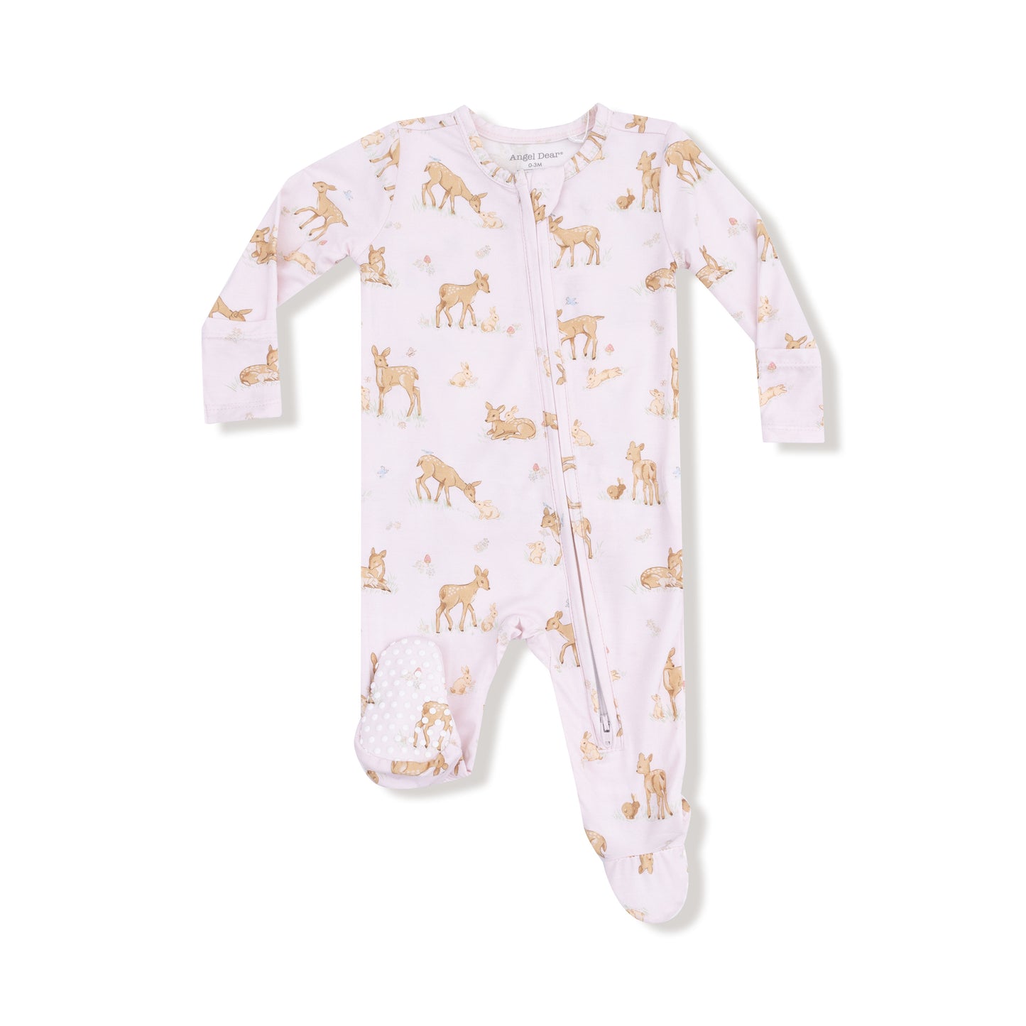 2 Way Zipper Ruffle Back Footie in our  Little Fawn print from Angel Dear