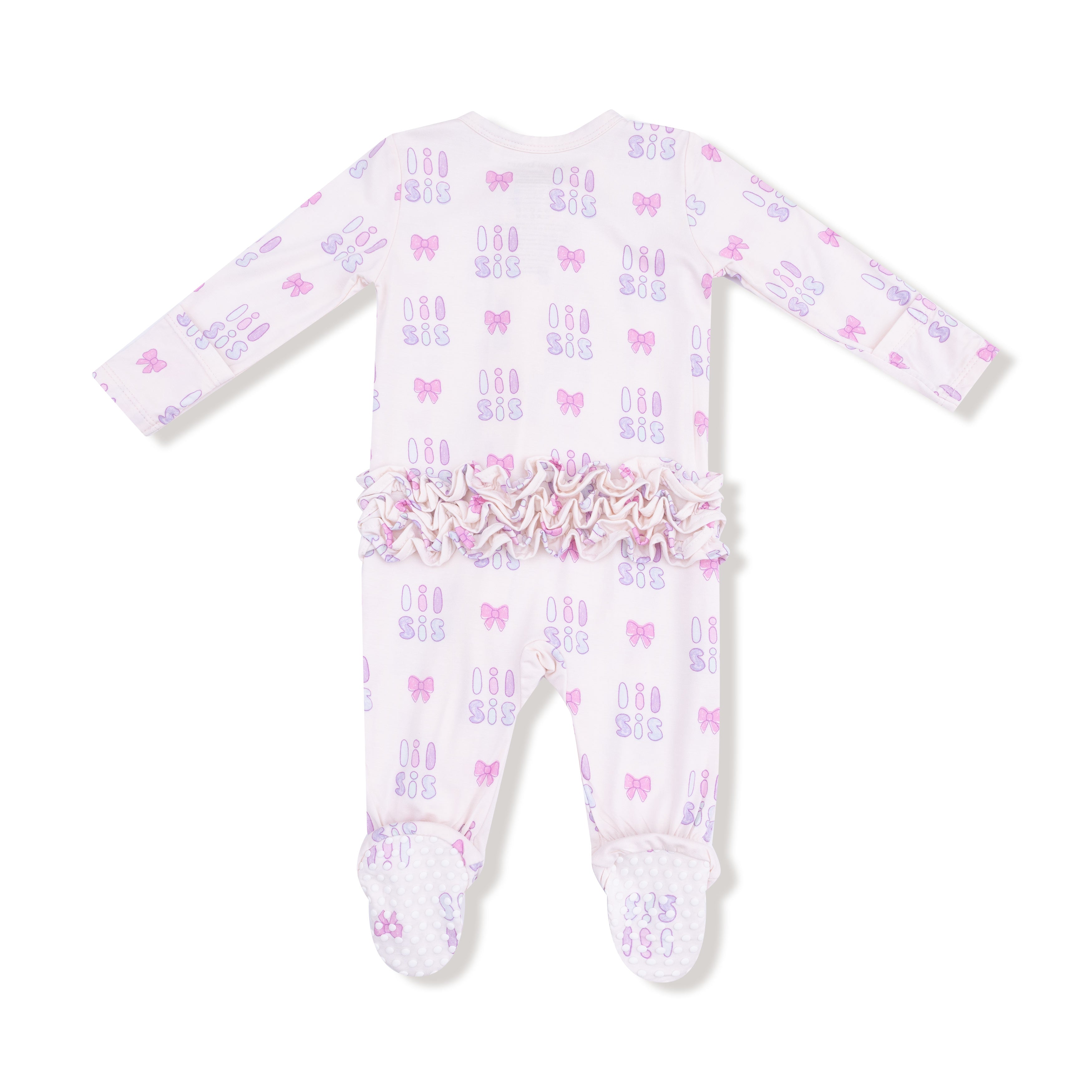 2 Way Zipper Ruffle Back Footie in our  Lil Sis print from Angel Dear