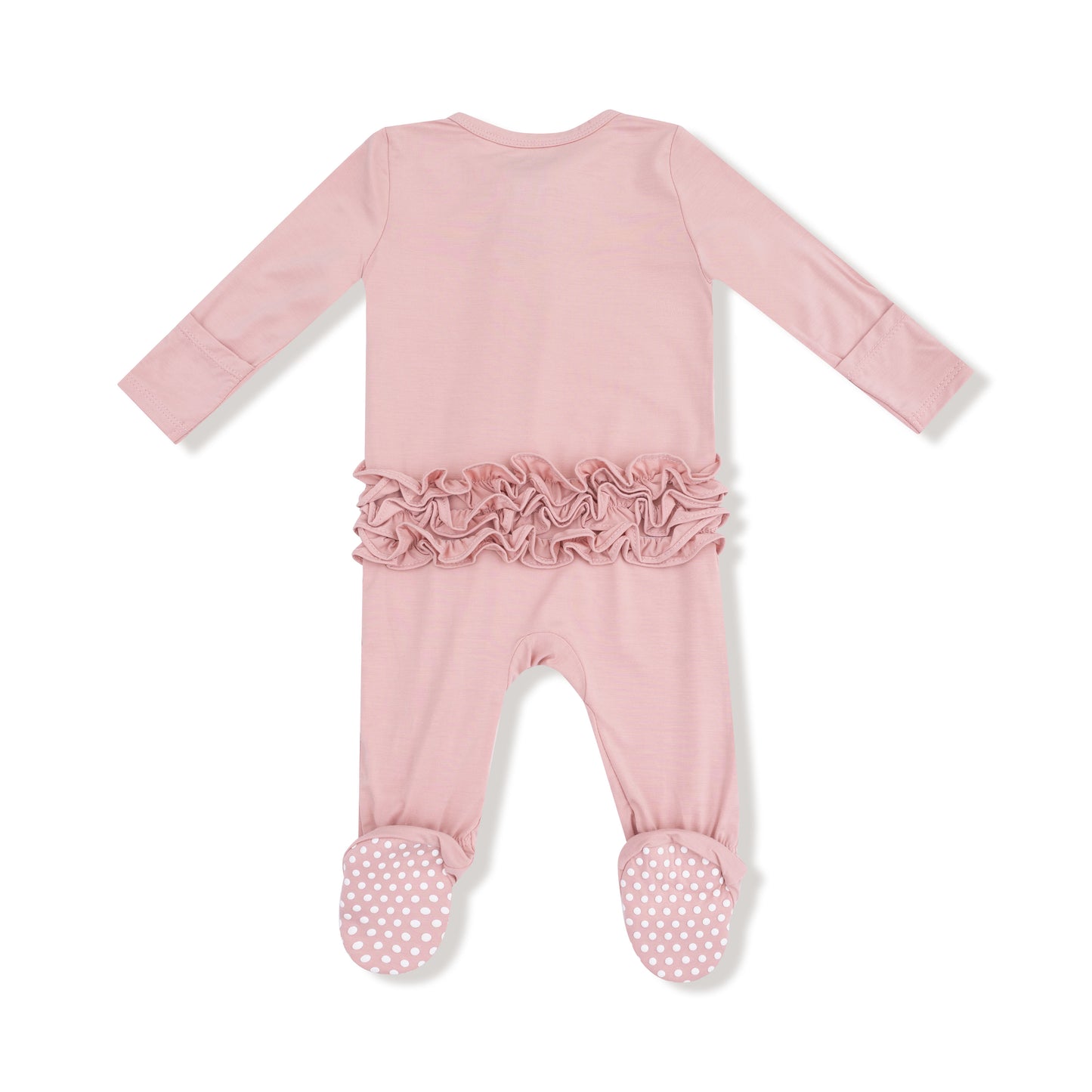 2 Way Zipper Ruffle Back Footie in our Mellow Rose print from Angel Dear