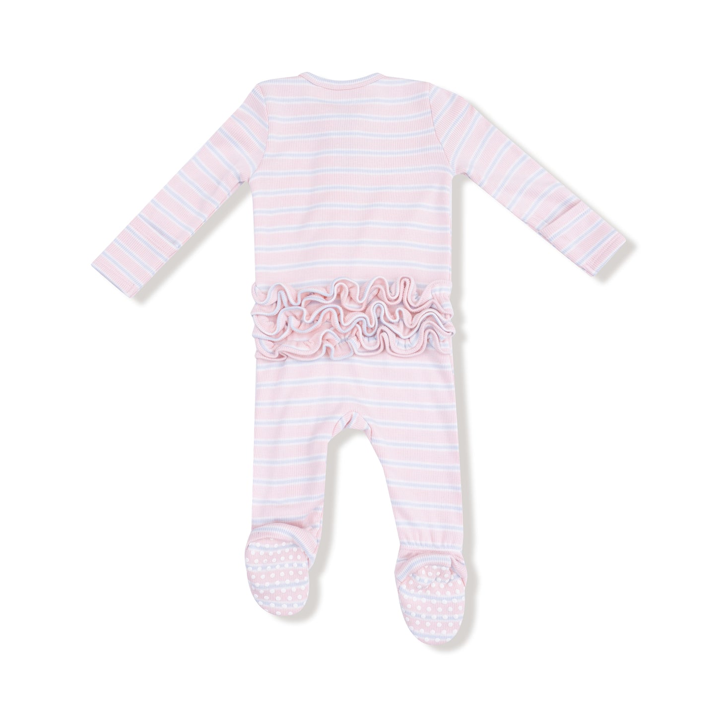 2 Way Zipper Ruffle Back Footie in our Multi Stripe - Pink print from Angel Dear