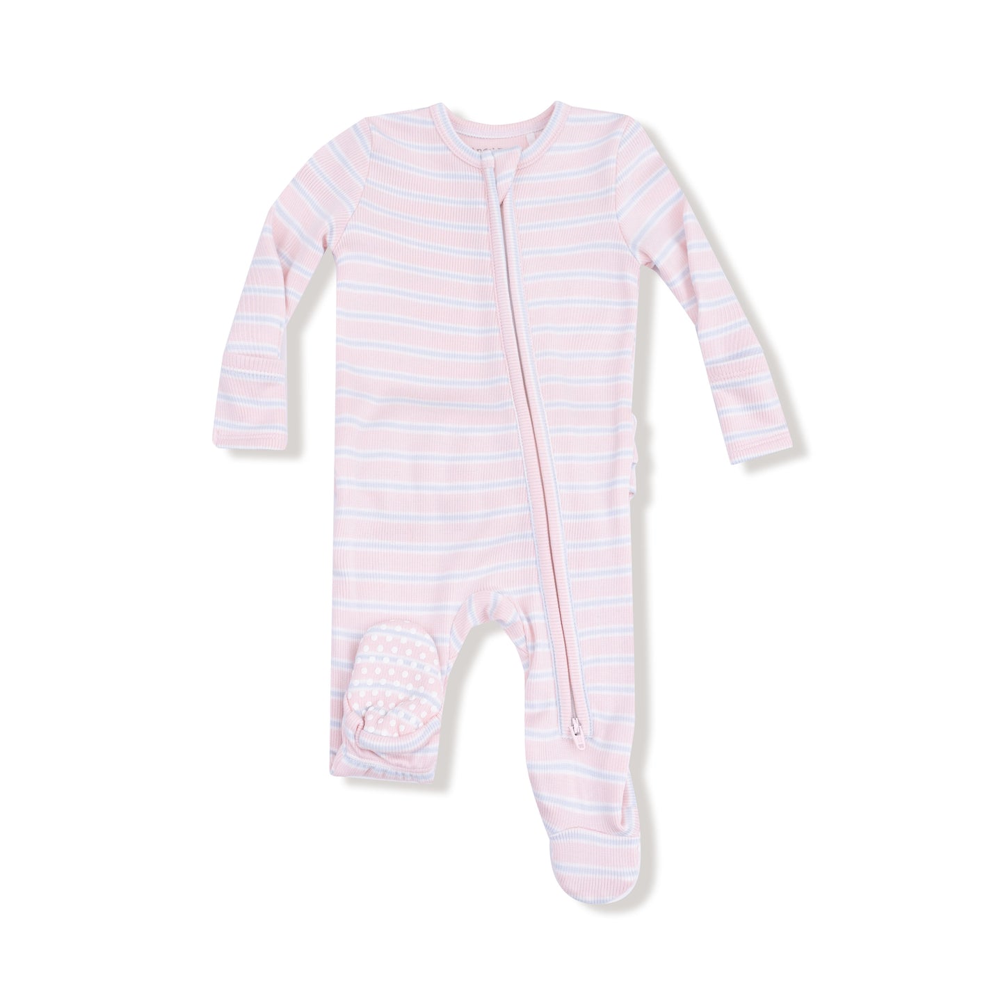 2 Way Zipper Ruffle Back Footie in our Multi Stripe - Pink print from Angel Dear