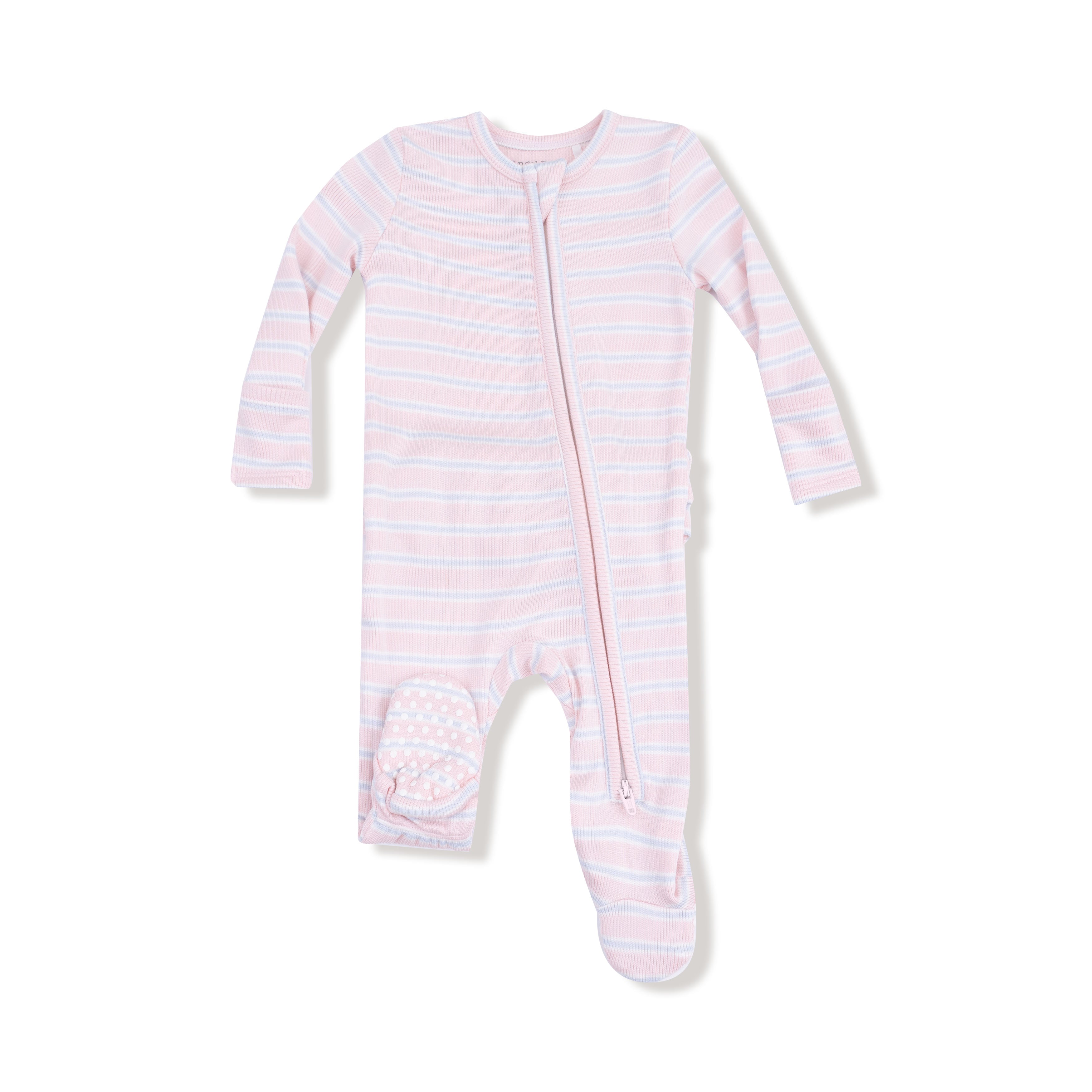 2 Way Zipper Ruffle Back Footie in our Multi Stripe - Pink print from Angel Dear
