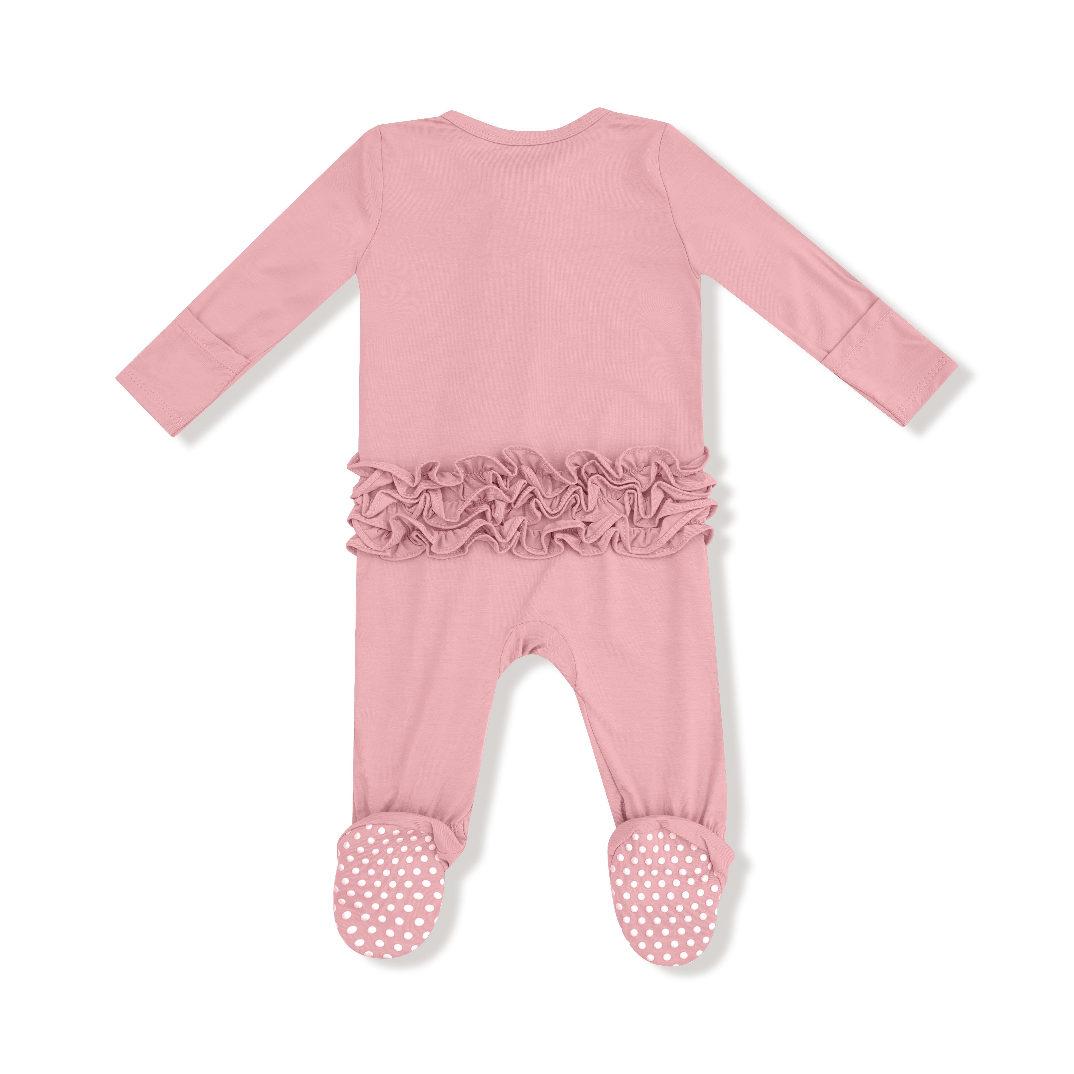 2 Way Zipper Ruffle Back Footie in our Pink Dolphin print from Angel Dear