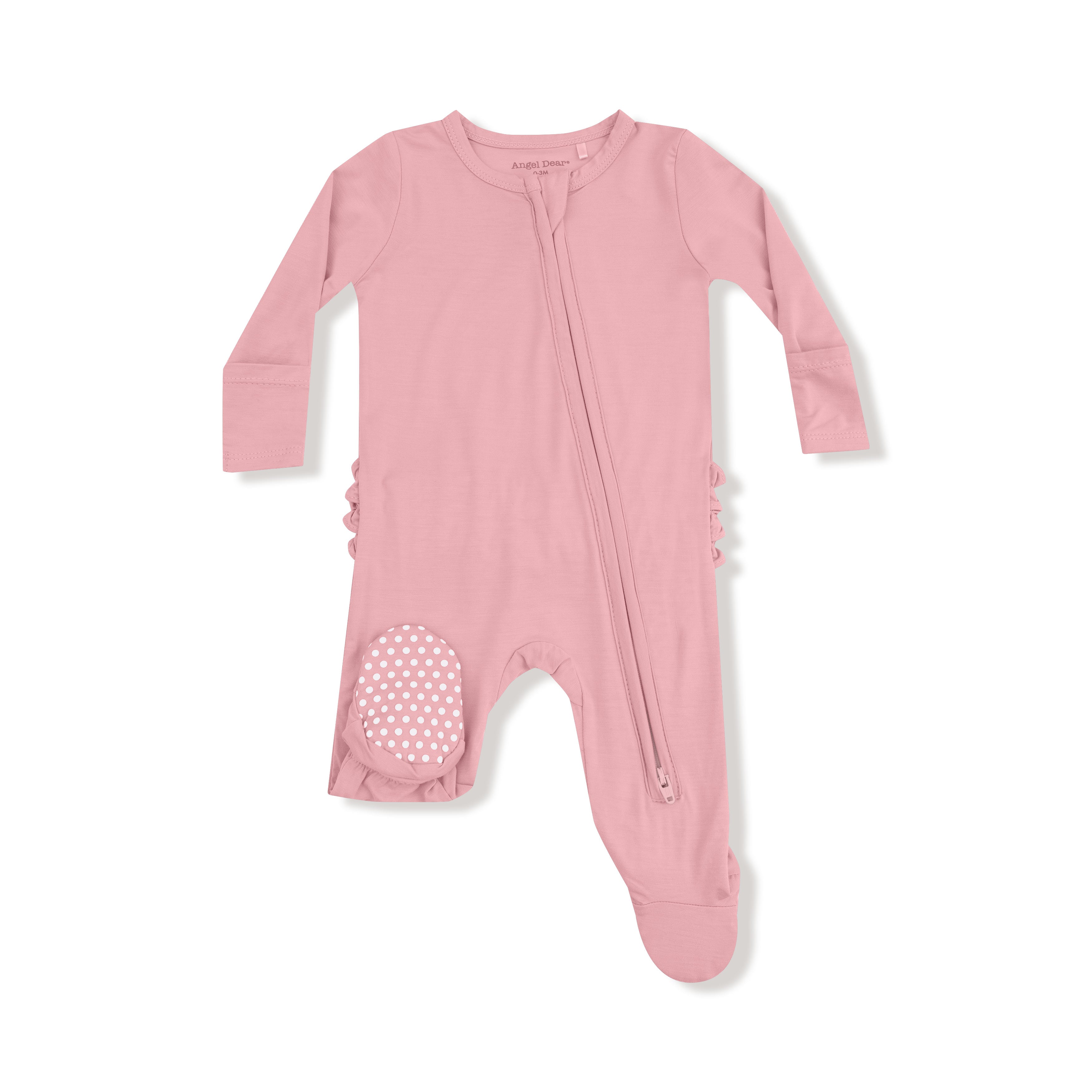 2 Way Zipper Ruffle Back Footie in our Pink Dolphin print from Angel Dear