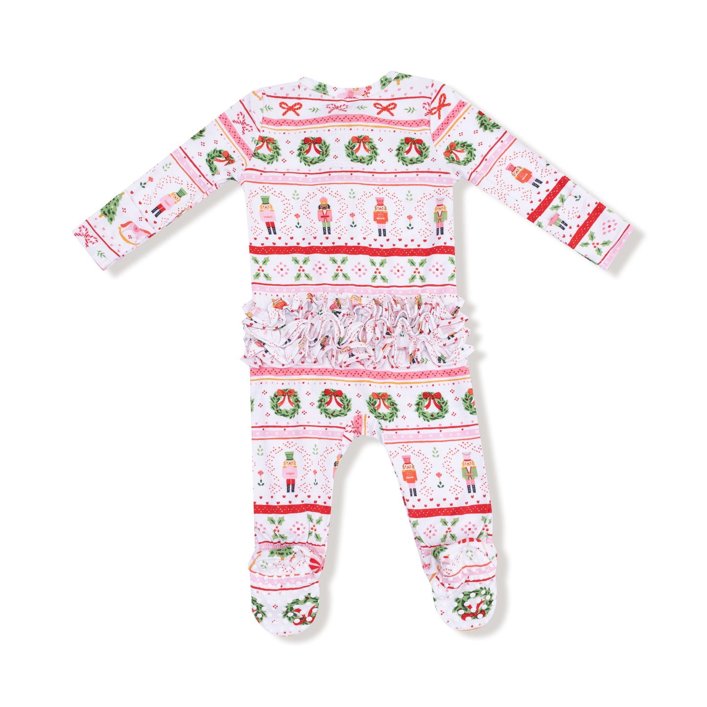 2 Way Zipper Ruffle Back Footie in our  Sugar Plum Fairy - Nutcracker Fair Isle - Pink print from Angel Dear