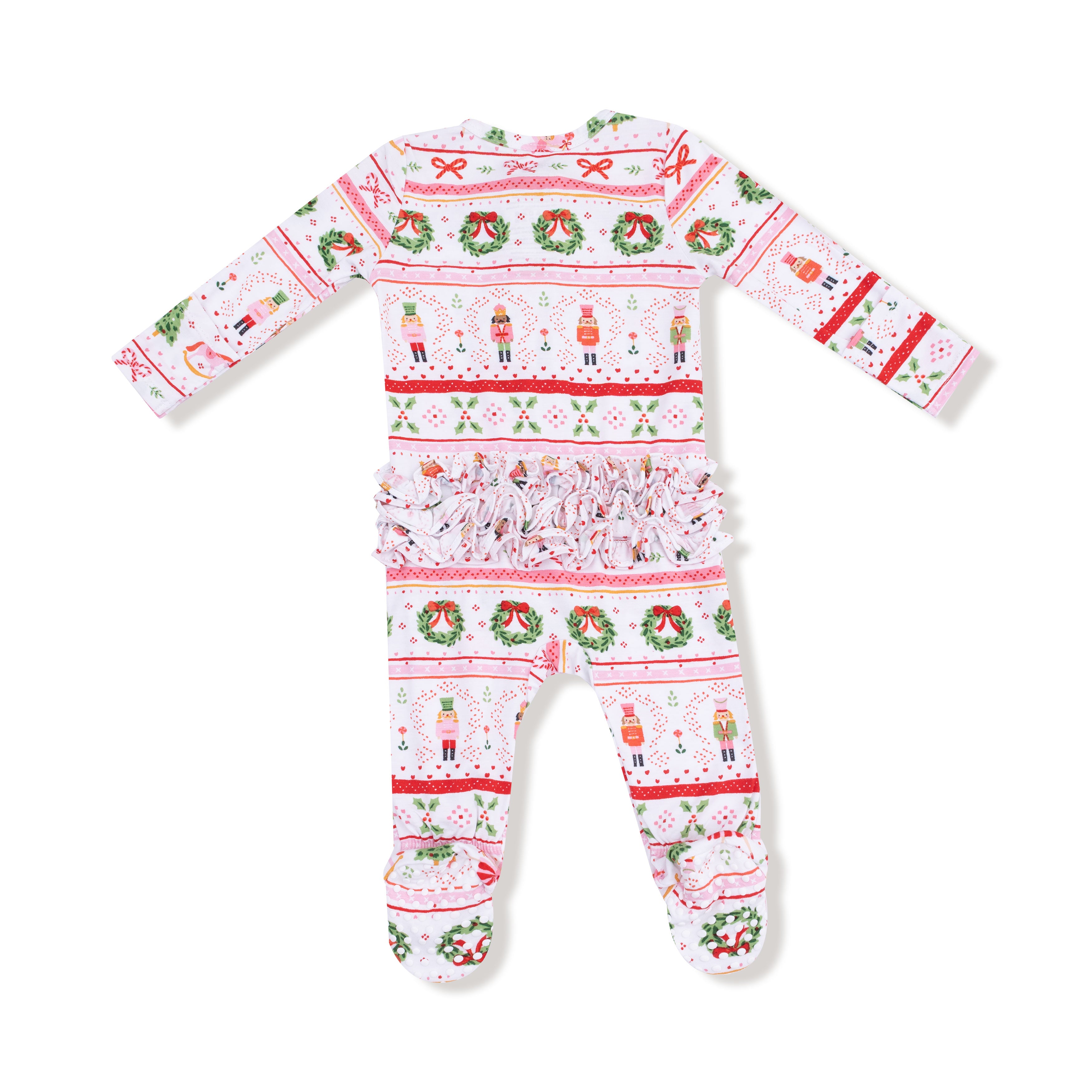 2 Way Zipper Ruffle Back Footie in our  Sugar Plum Fairy - Nutcracker Fair Isle - Pink print from Angel Dear