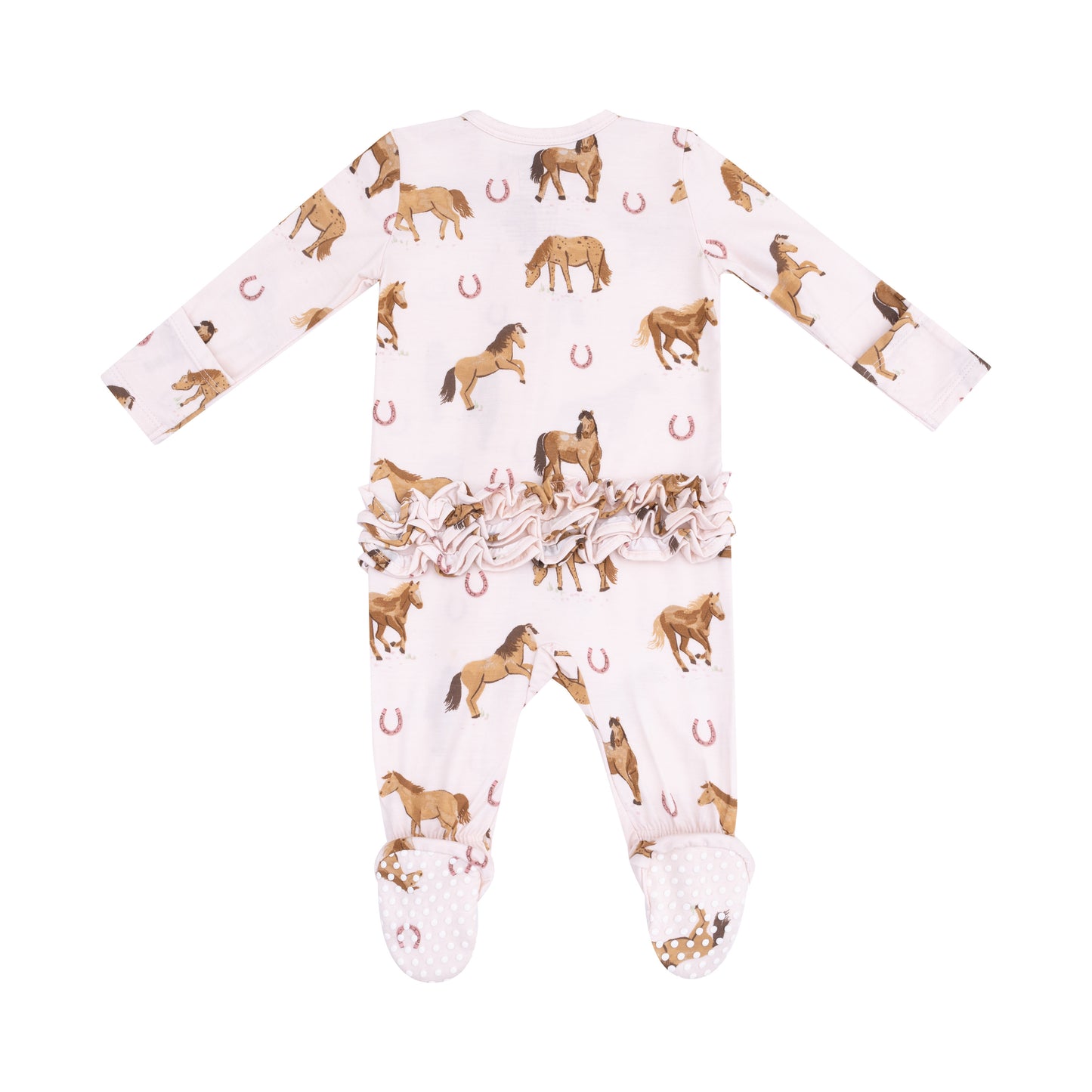 2 Way Zipper Ruffle Back Footie in our  Horses - Pink print from Angel Dear