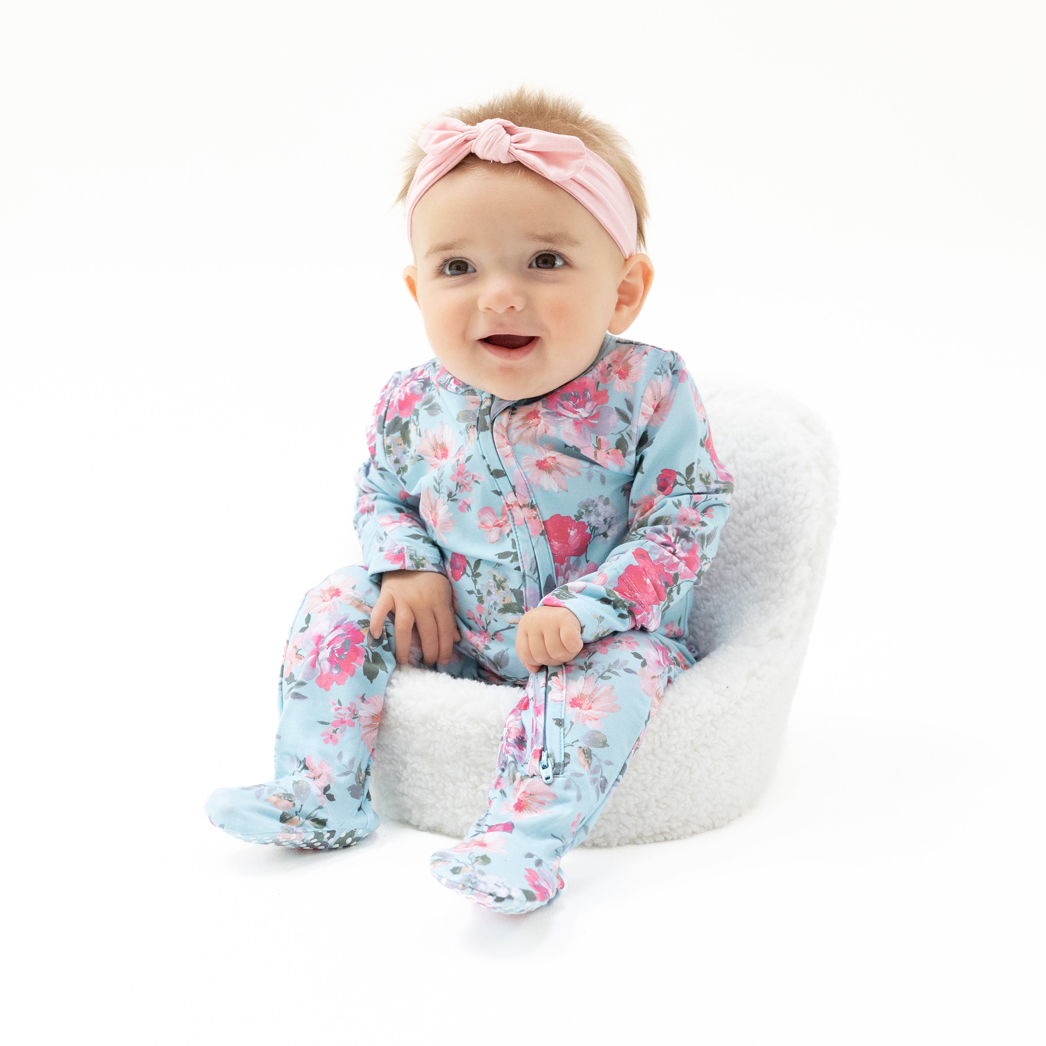 2 Way Zipper Ruffle Back Footie in our  Charlotte Floral print from Angel Dear