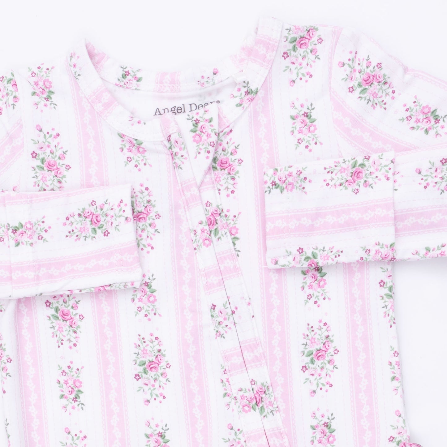 Bella Rose Stripe - 2 Way Ruffle Back Zipper Footie