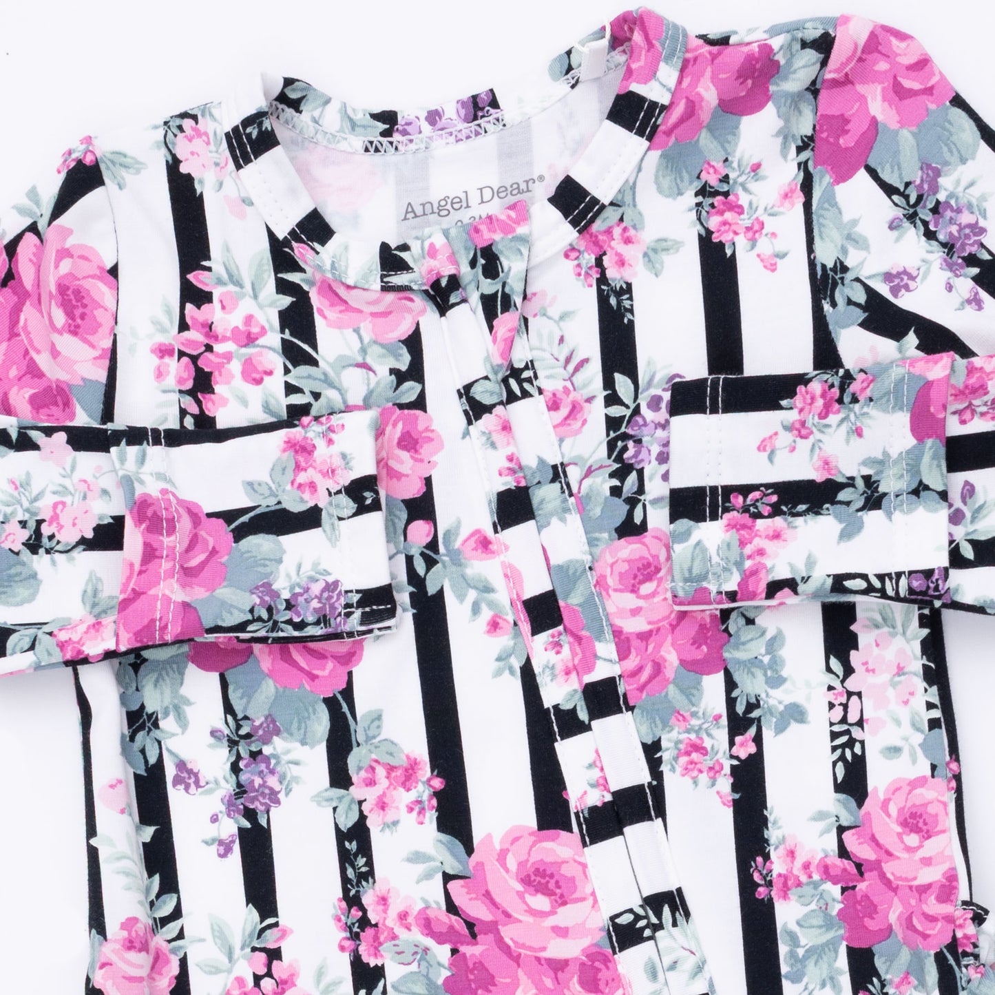 Cabbage Rose Stripe - 2 Way Ruffle Back Zipper Footie