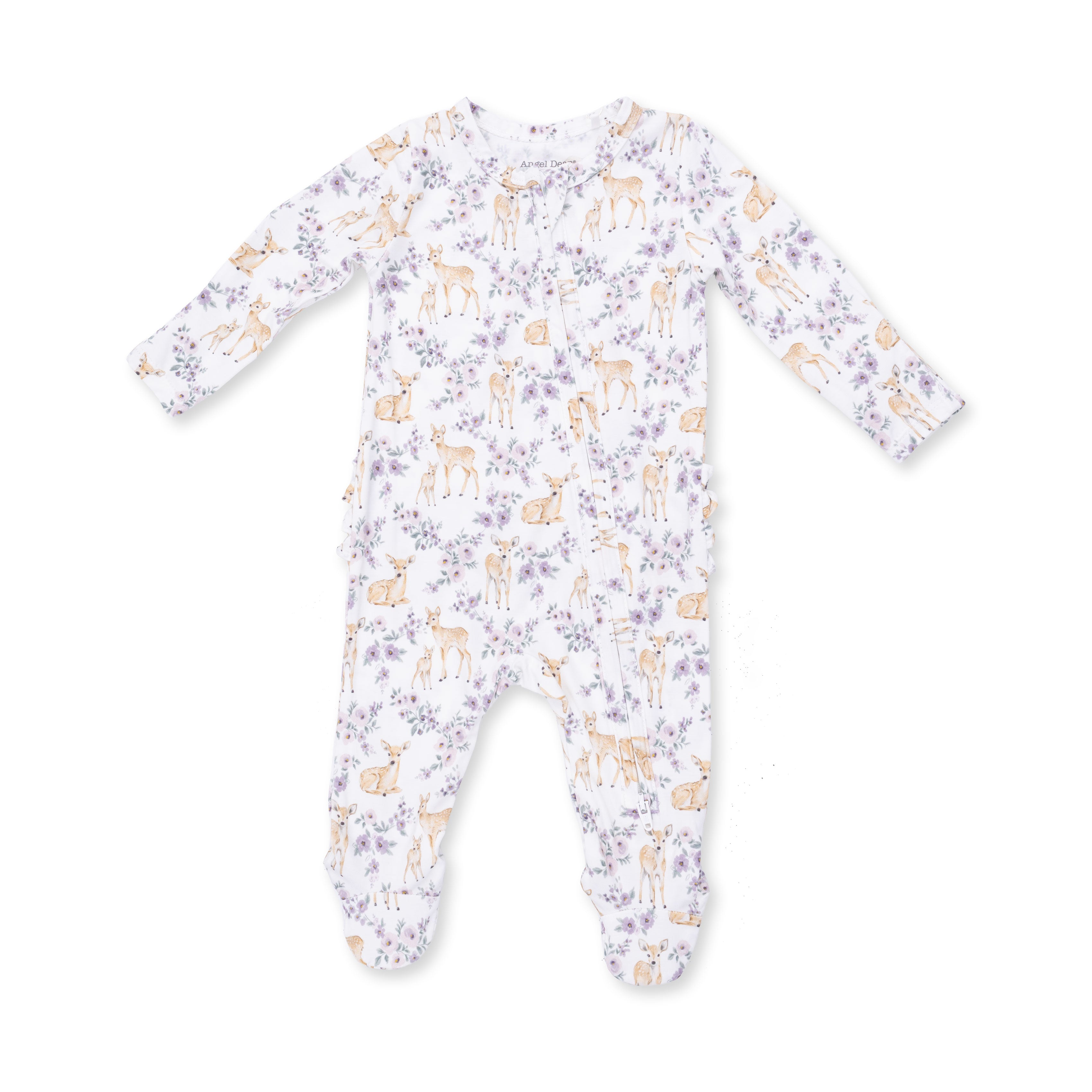 Floral Deer - 2 Way Ruffle Back Zipper Footie