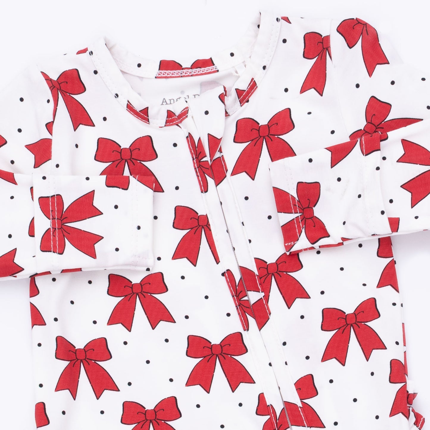 Festive Bows - 2 Way Ruffle Back Zipper Footie