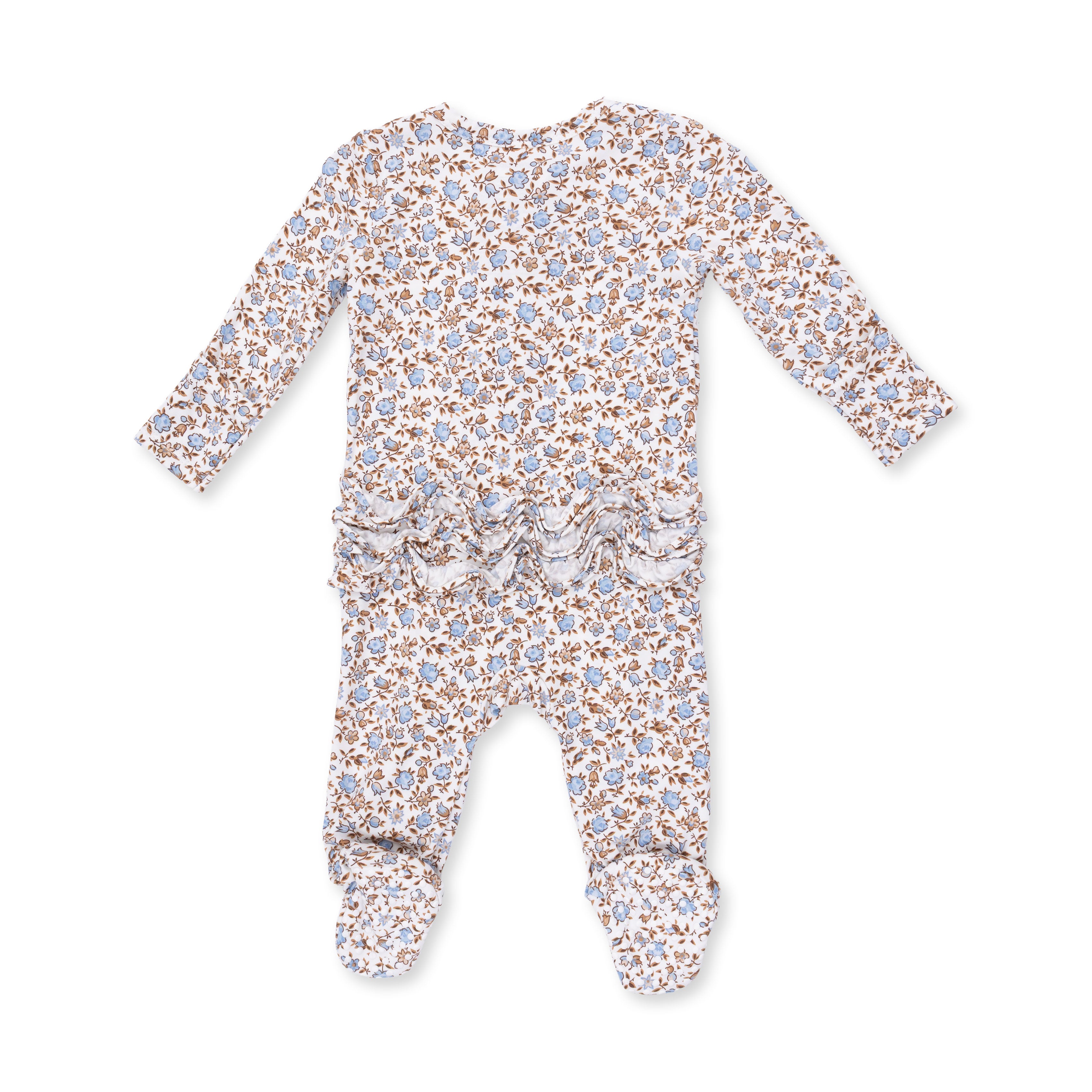Hazel Floral - 2 Way Ruffle Back Zipper Footie