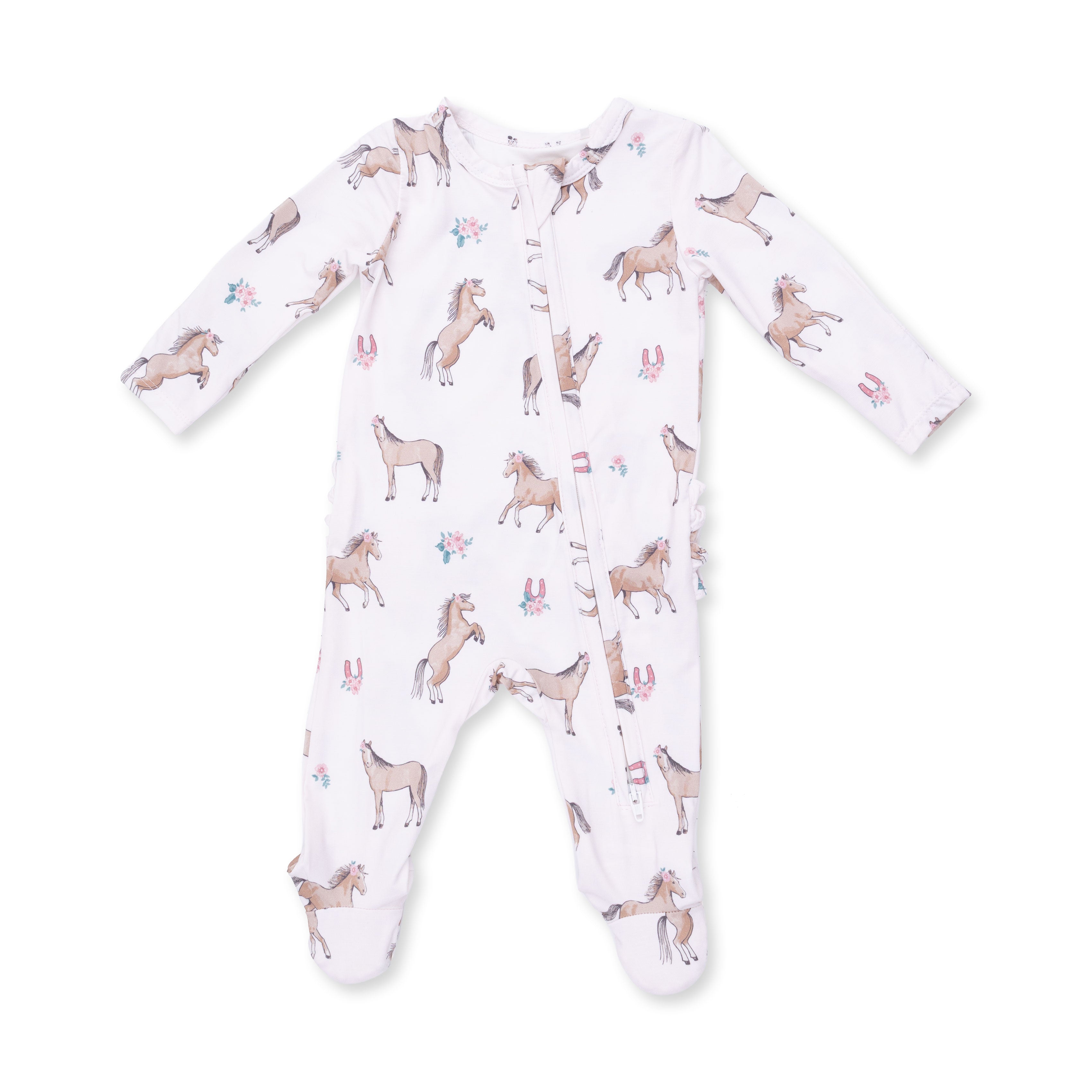 I Love Horses - 2 Way Ruffle Back Zipper Footie