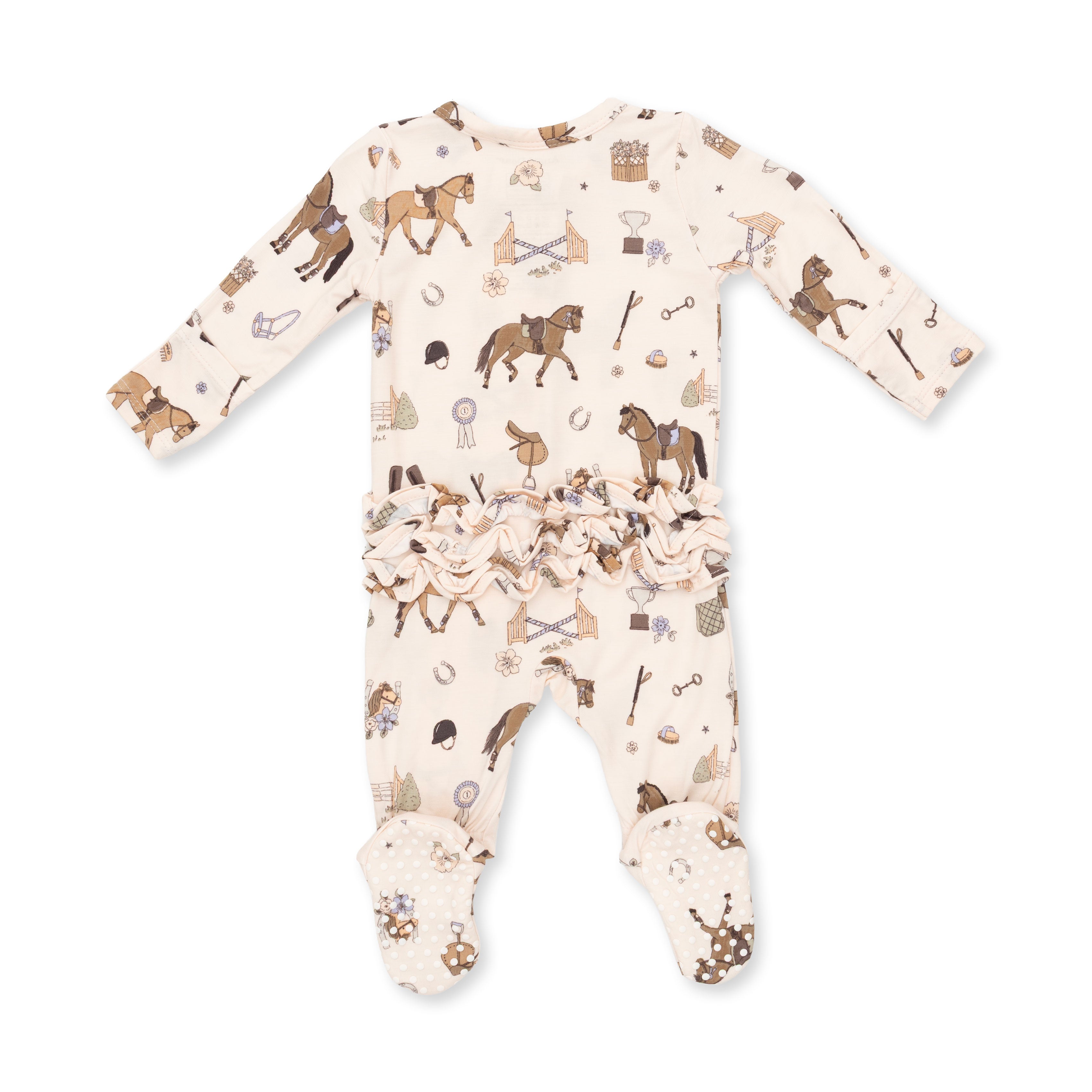 Pretty Equestrian - 2 Way Ruffle Back Zipper Footie