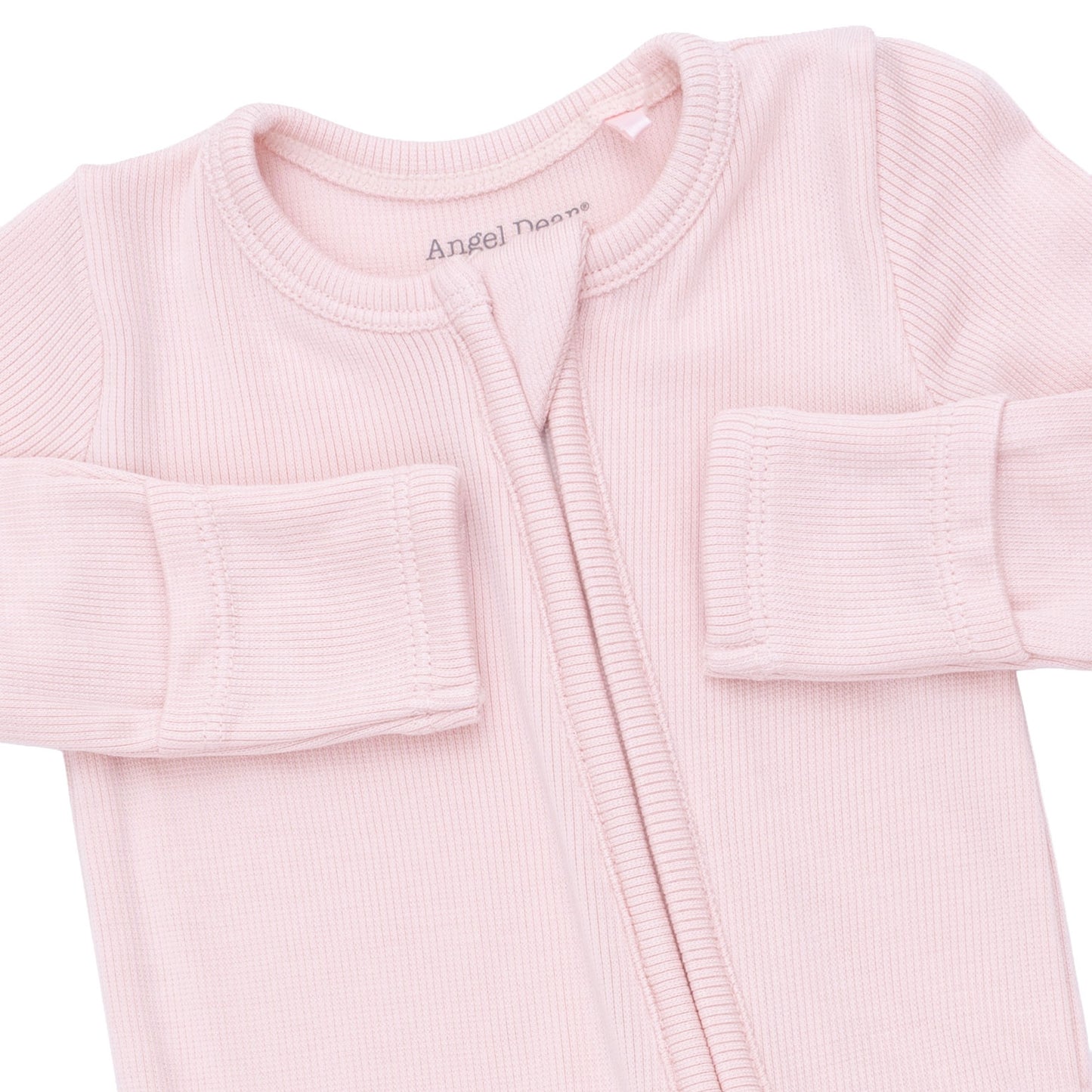Solid Veiled Pink Rib - 2 Way Ruffle Back Zipper Footie