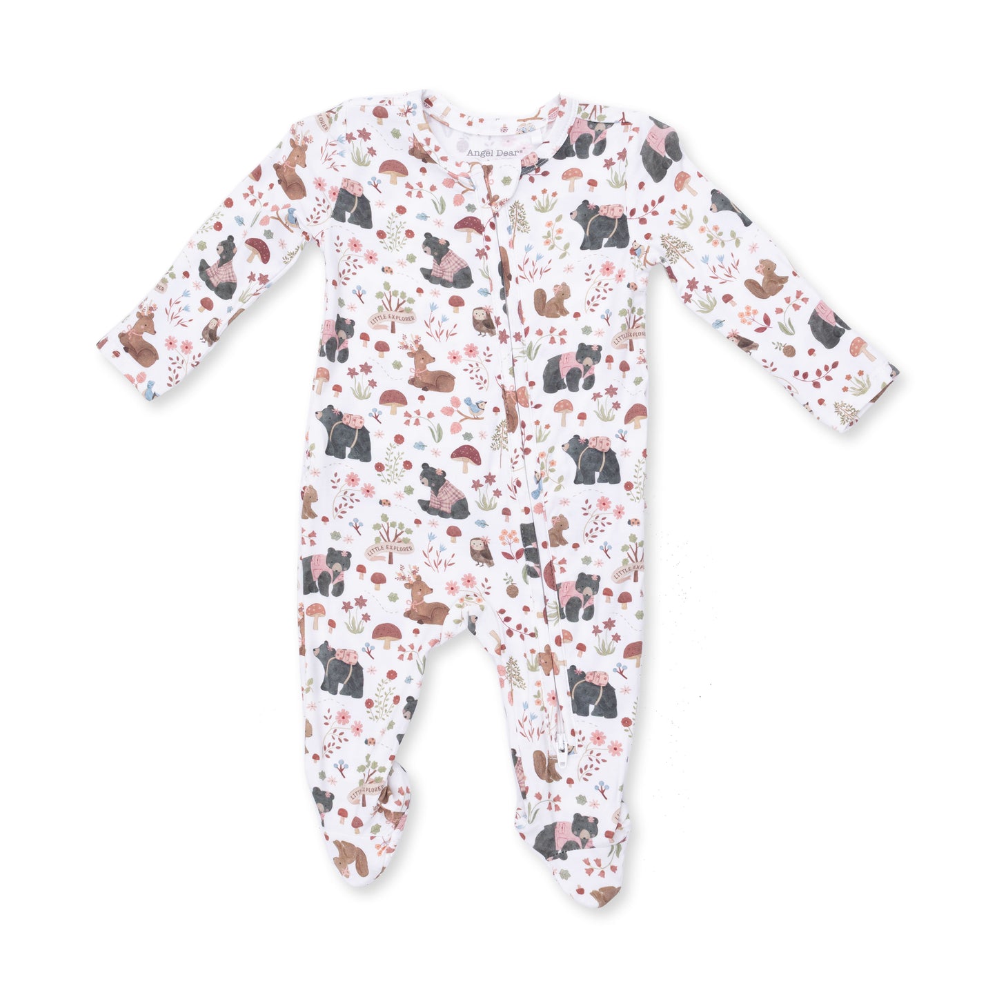 Southern Woodland Animals Pink - 2 Way Ruffle Back Zipper Footie