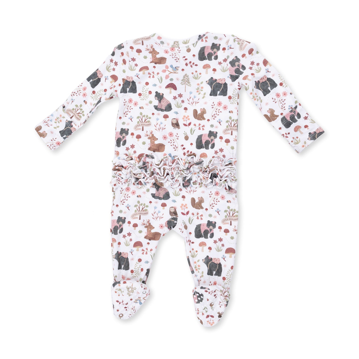 Southern Woodland Animals Pink - 2 Way Ruffle Back Zipper Footie