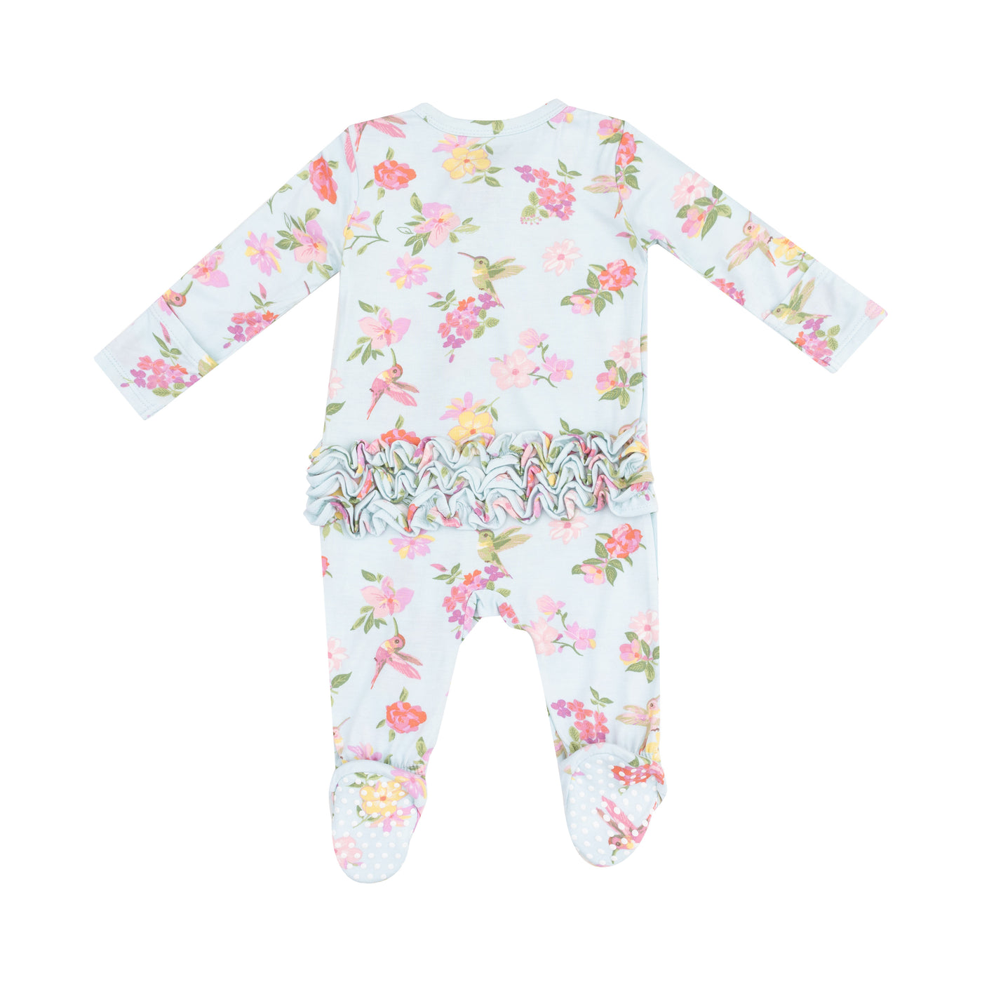 2 Way Zipper Ruffle Back Footie - Cute Hummingbirds