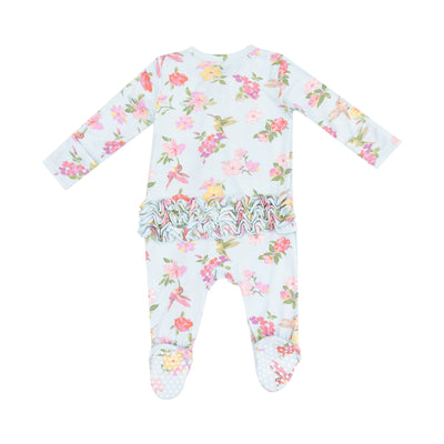 2 Way Zipper Ruffle Back Footie - Cute Hummingbirds